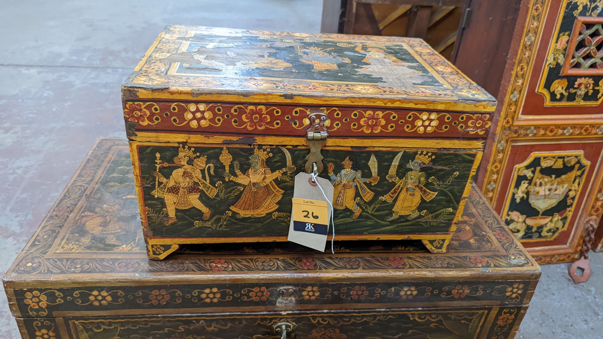 Mughal Indo Persian style small chest with extensive paintwork as pictured