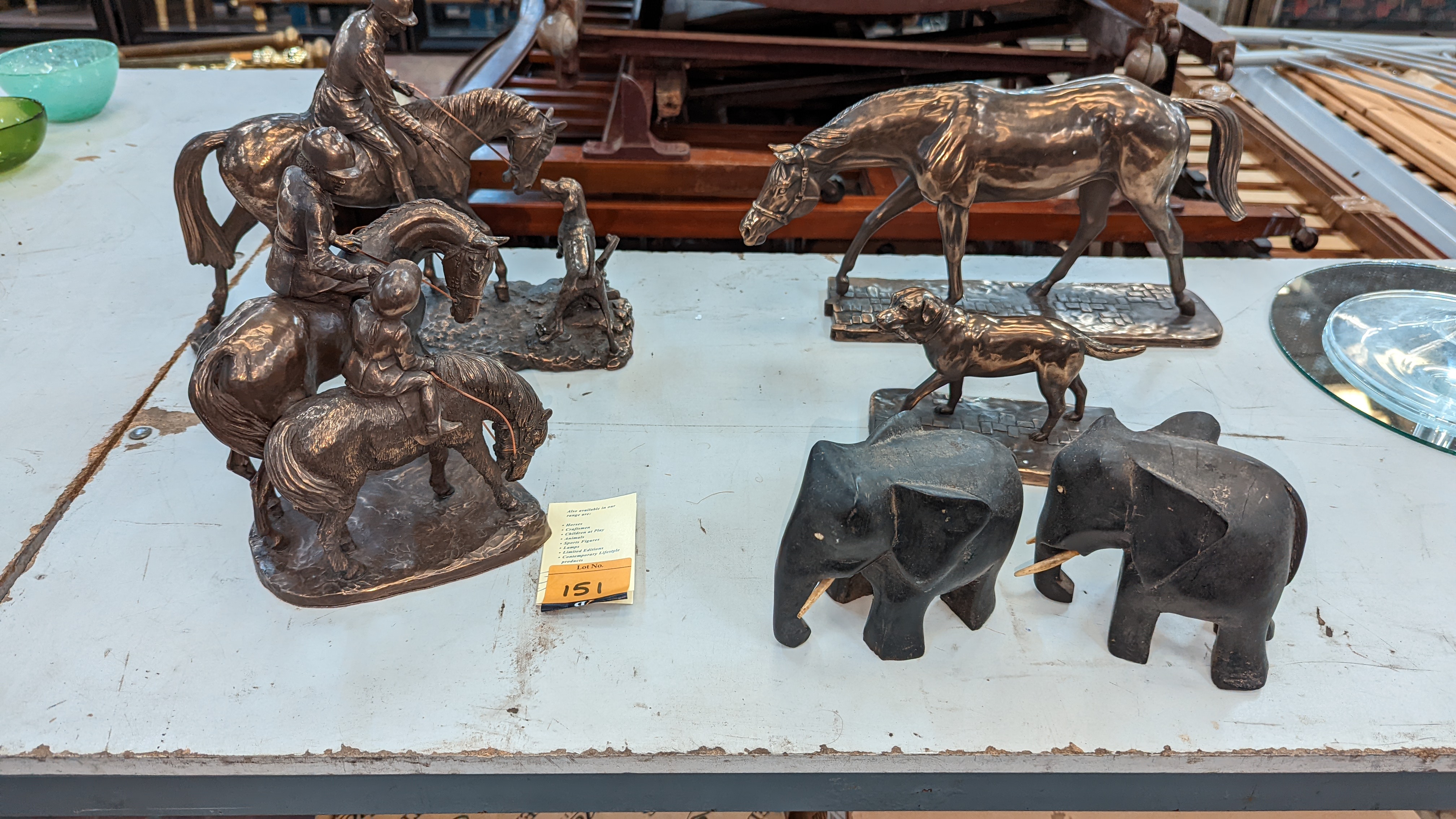 6 off animal figures comprising 4 Heredities sculptures of horses, dogs & people plus 2 elephant scu - Image 2 of 12