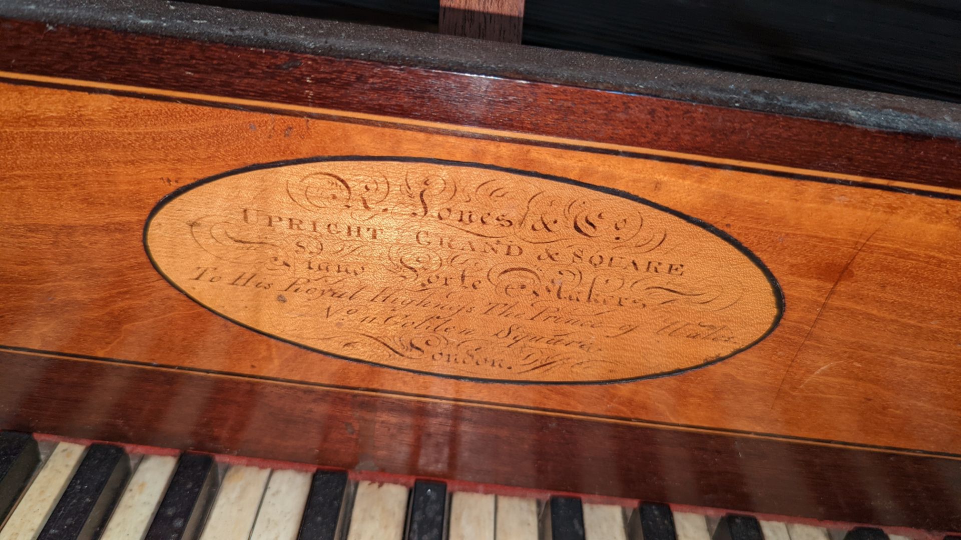 Piano. Label reads: R Jones & Co, upright grand & square, piano forte makers, to his Royal Highness - Image 6 of 10