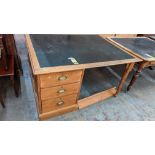 Victorian oak partners desk measuring approx.145cm x 113cm, 3 drawers each side, column turn legs