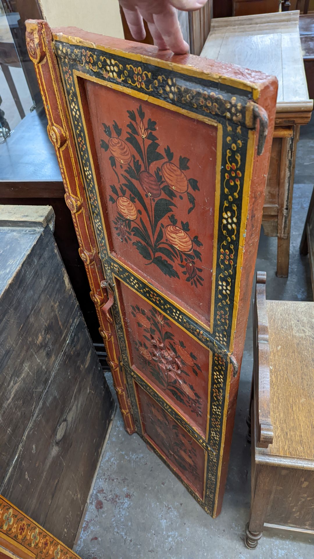 Pair of Mughal Indo Persian style cabinet doors with extensive paintwork as pictured - Image 11 of 12