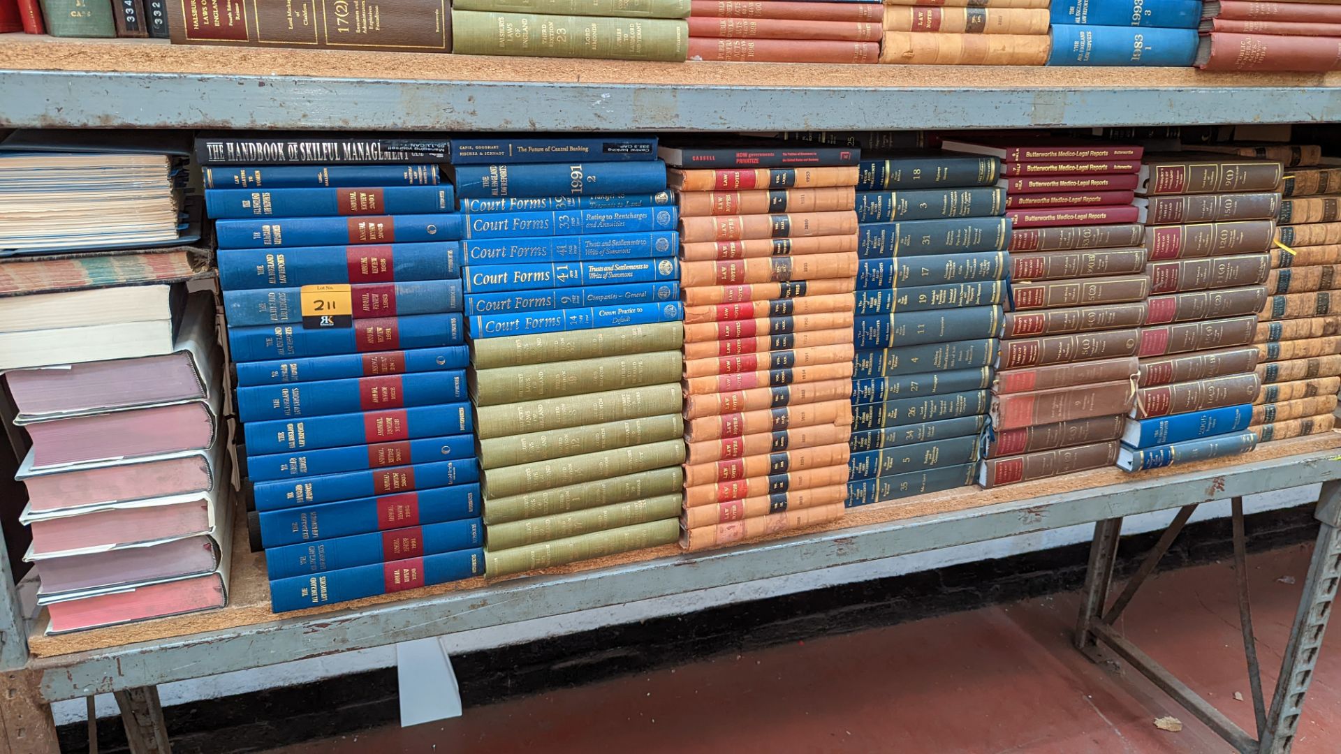 Large quantity of books comprising the total contents of a bay. Includes All England Law Reports, C
