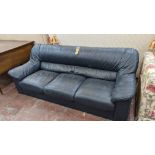 Dark blue leather 3-seat sofa