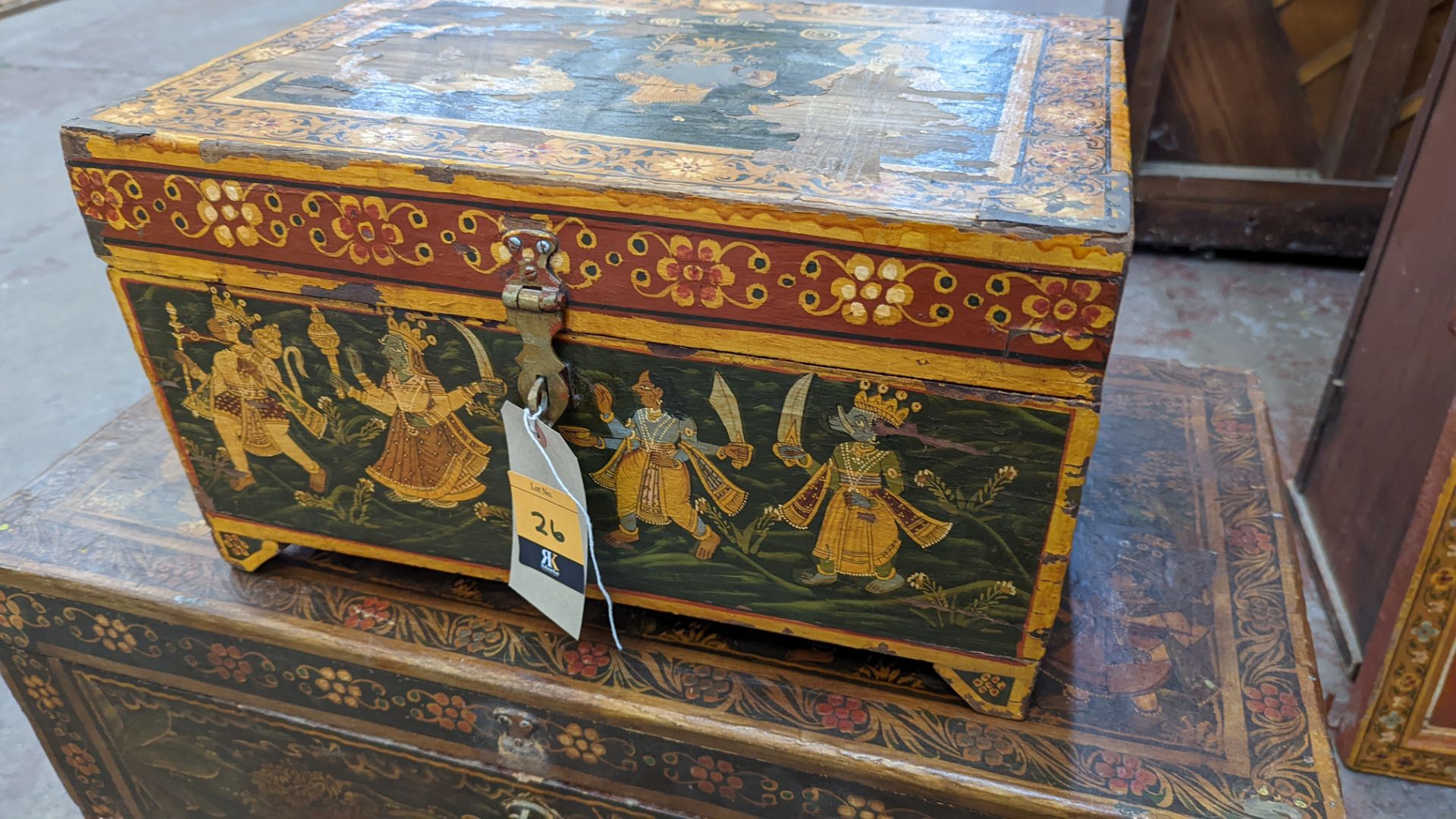 Mughal Indo Persian style small chest with extensive paintwork as pictured - Image 3 of 9