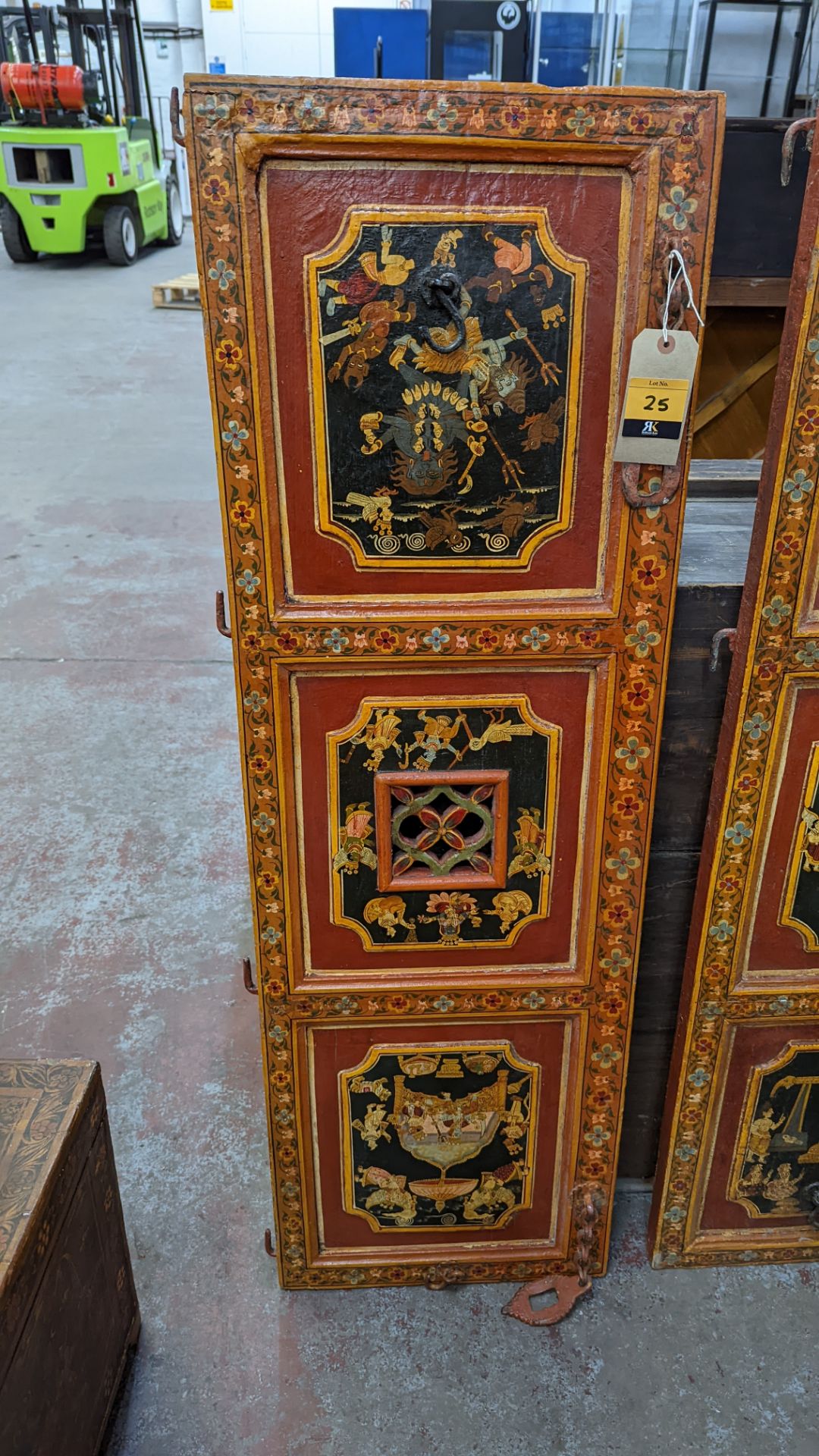 Pair of Mughal Indo Persian style cabinet doors with extensive paintwork as pictured - Image 5 of 12