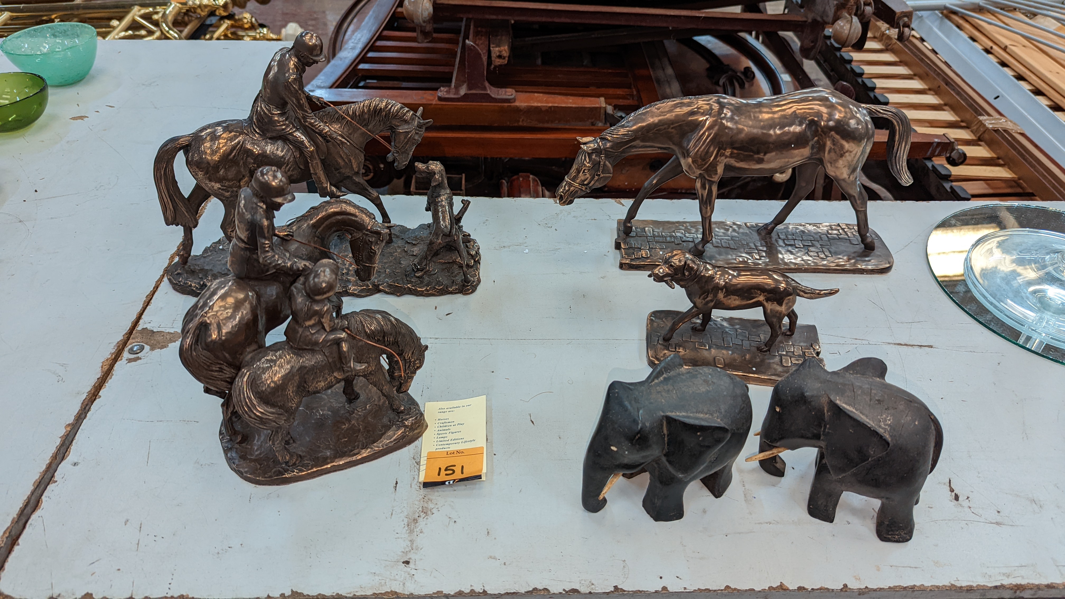 6 off animal figures comprising 4 Heredities sculptures of horses, dogs & people plus 2 elephant scu