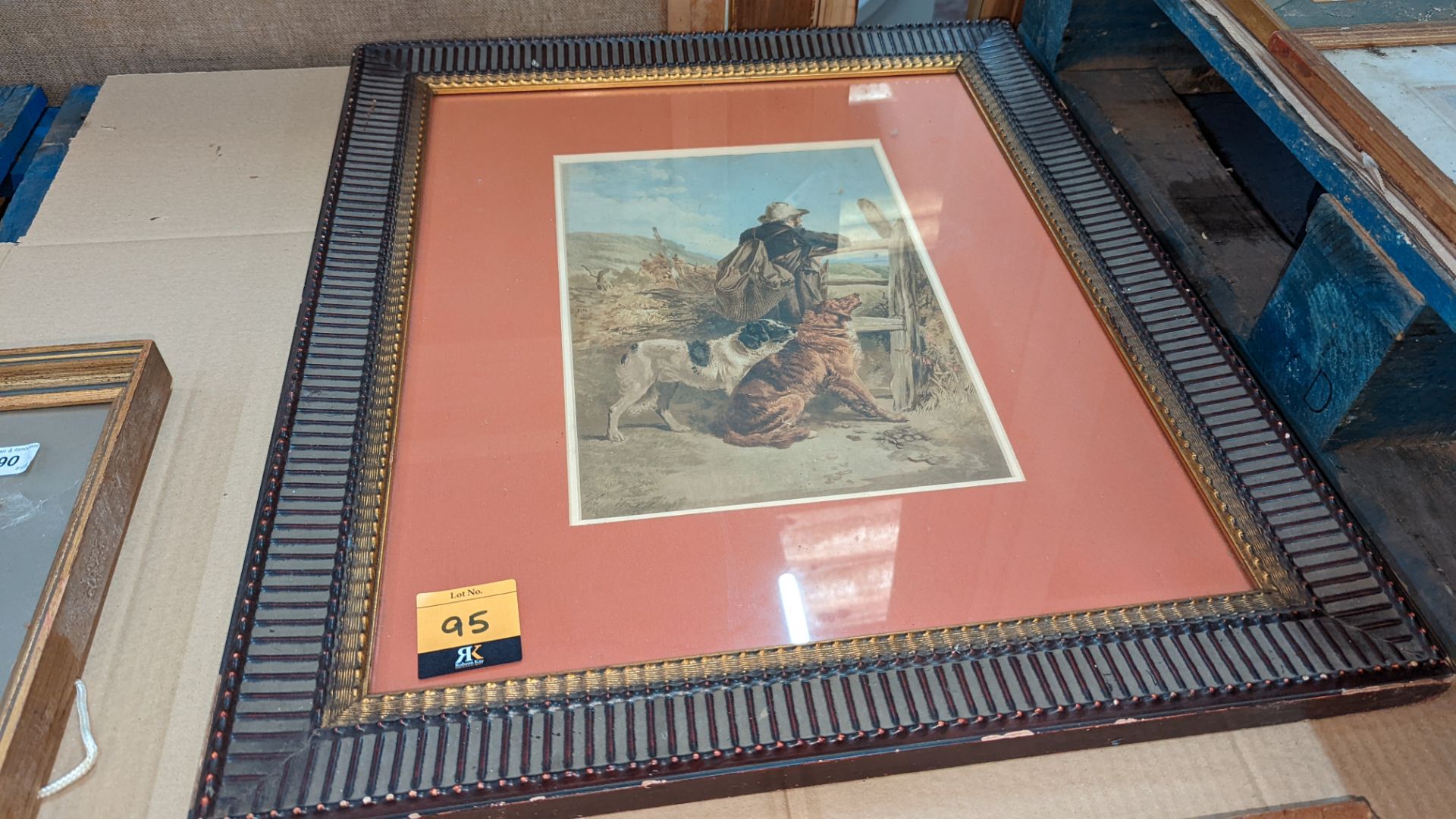 Framed farm scene picture, assumed to be a print