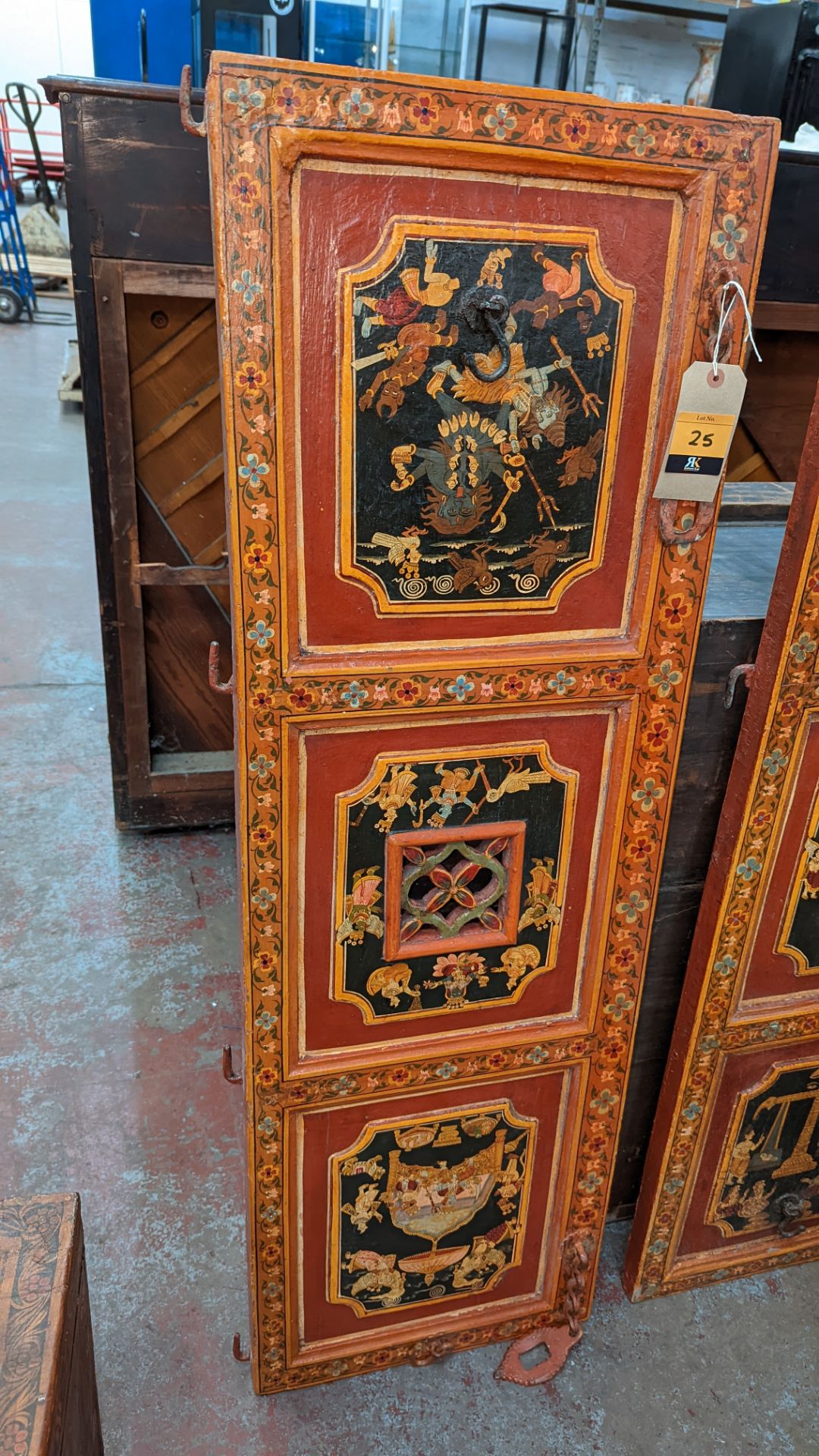 Pair of Mughal Indo Persian style cabinet doors with extensive paintwork as pictured - Image 3 of 12