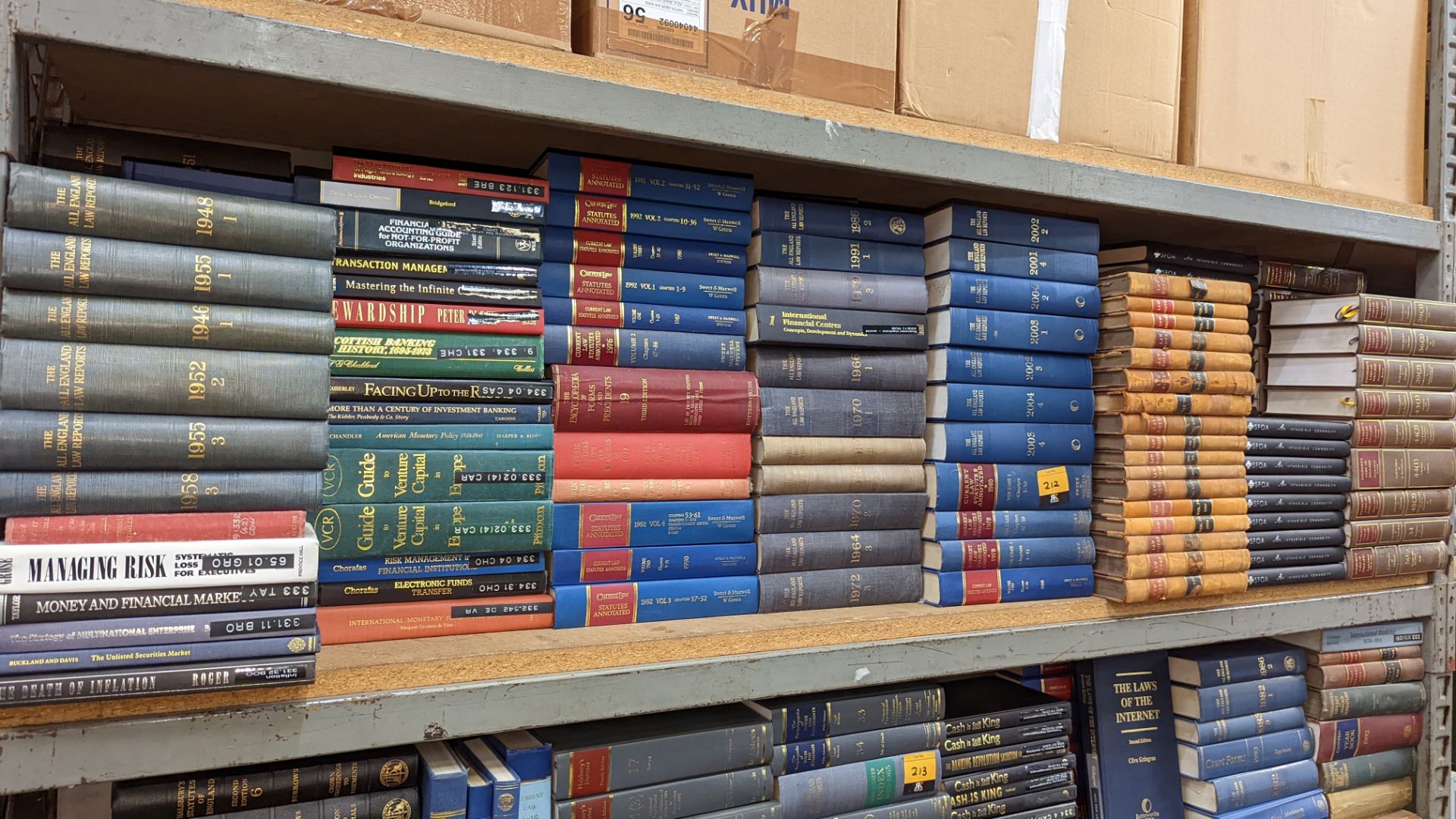 Large quantity of books comprising the total contents of a bay. Includes Statutes, Law Reports, Law