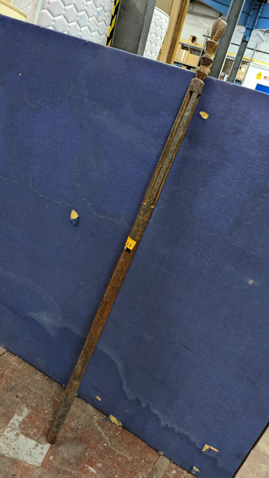 Unusual tribal wooden instrument/stick, circa 170cm long