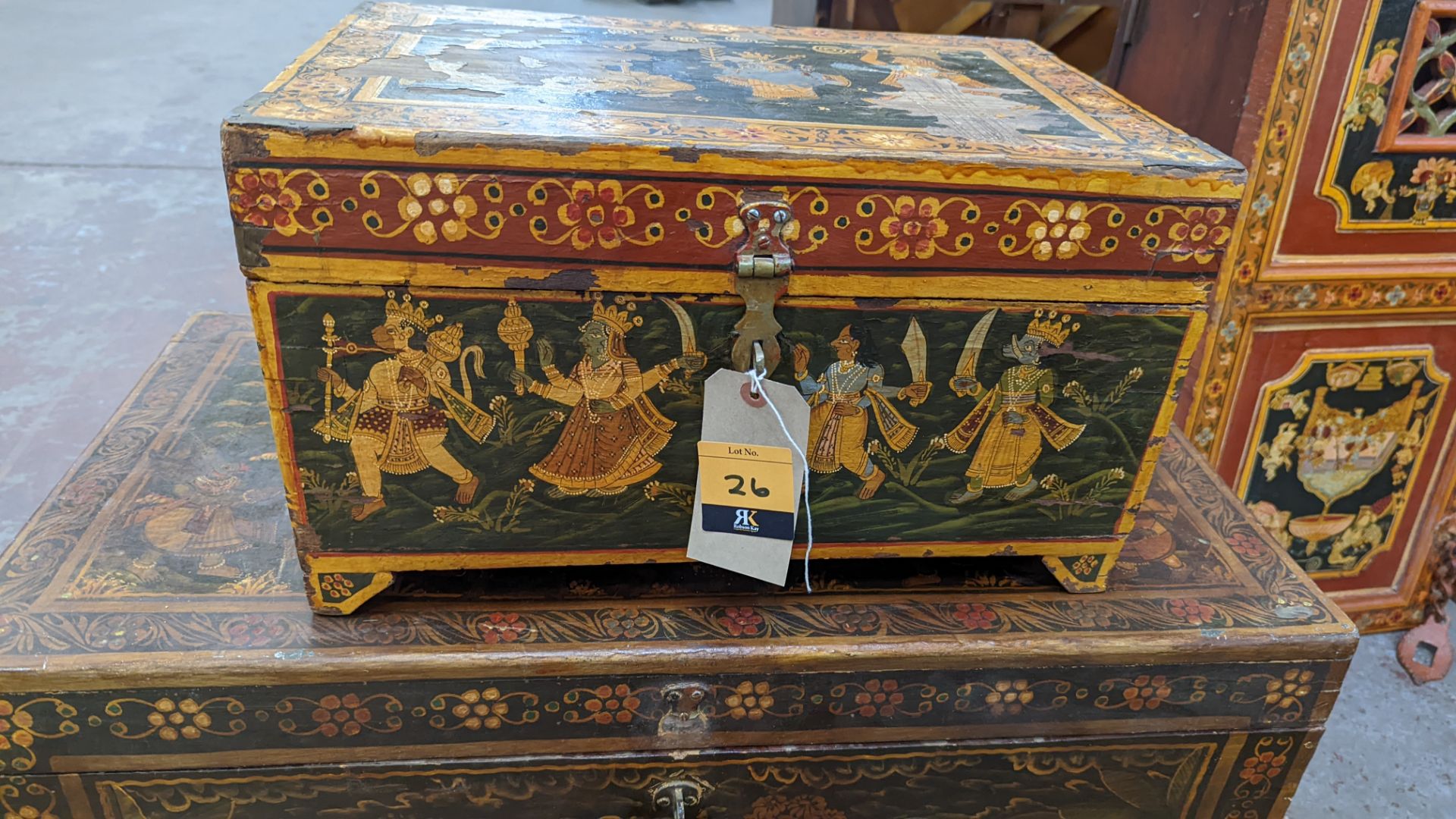 Mughal Indo Persian style small chest with extensive paintwork as pictured - Image 2 of 9