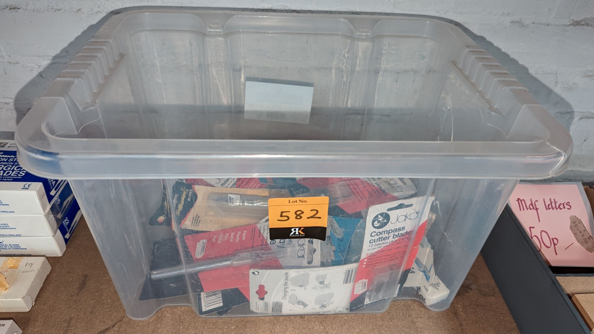 Contents of a crate of cutting blades & similar - crate excluded