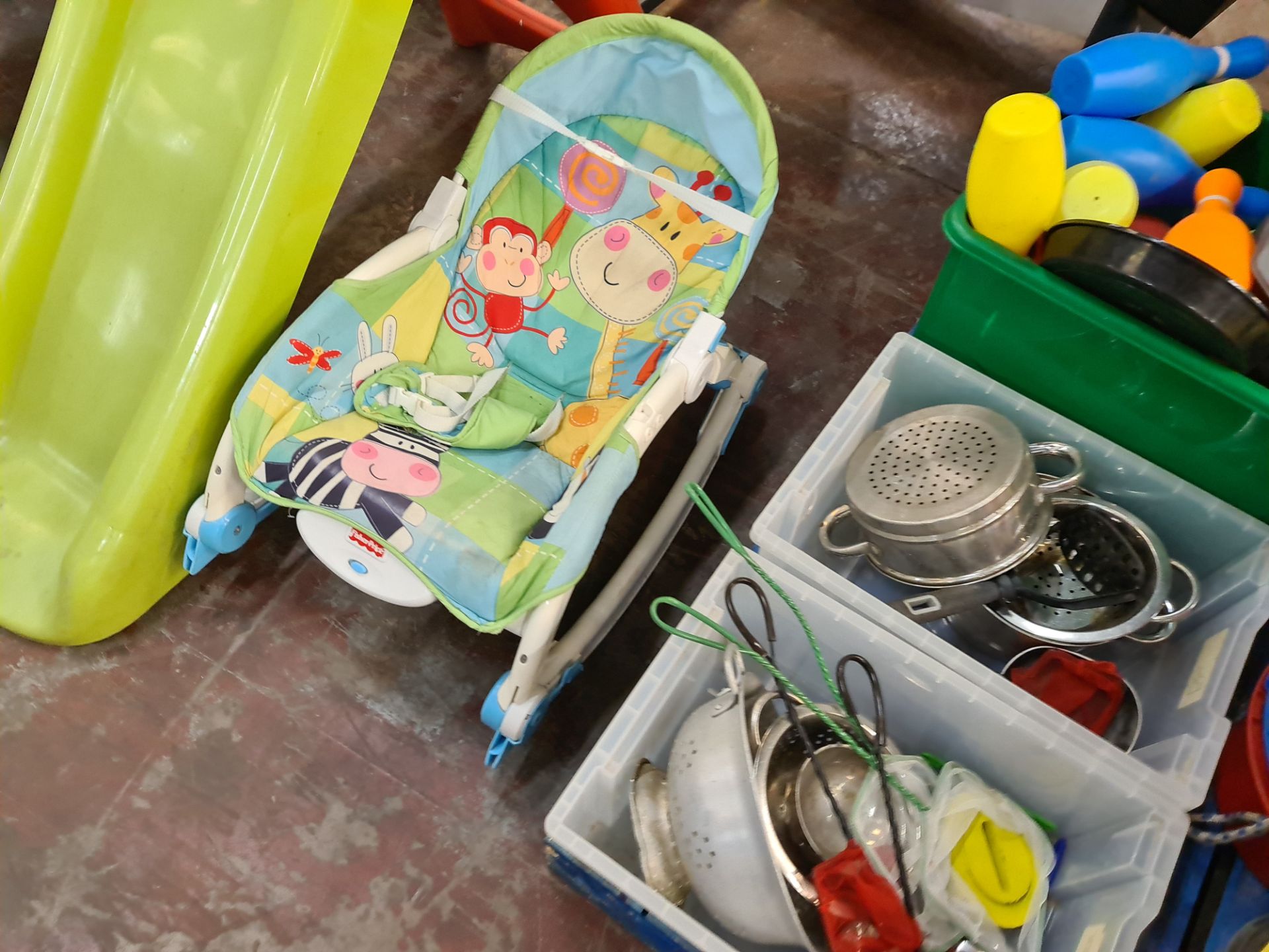 Contents of a pallet of children's toys & similar, plus slide & baby rocker located to the side as p - Image 8 of 11