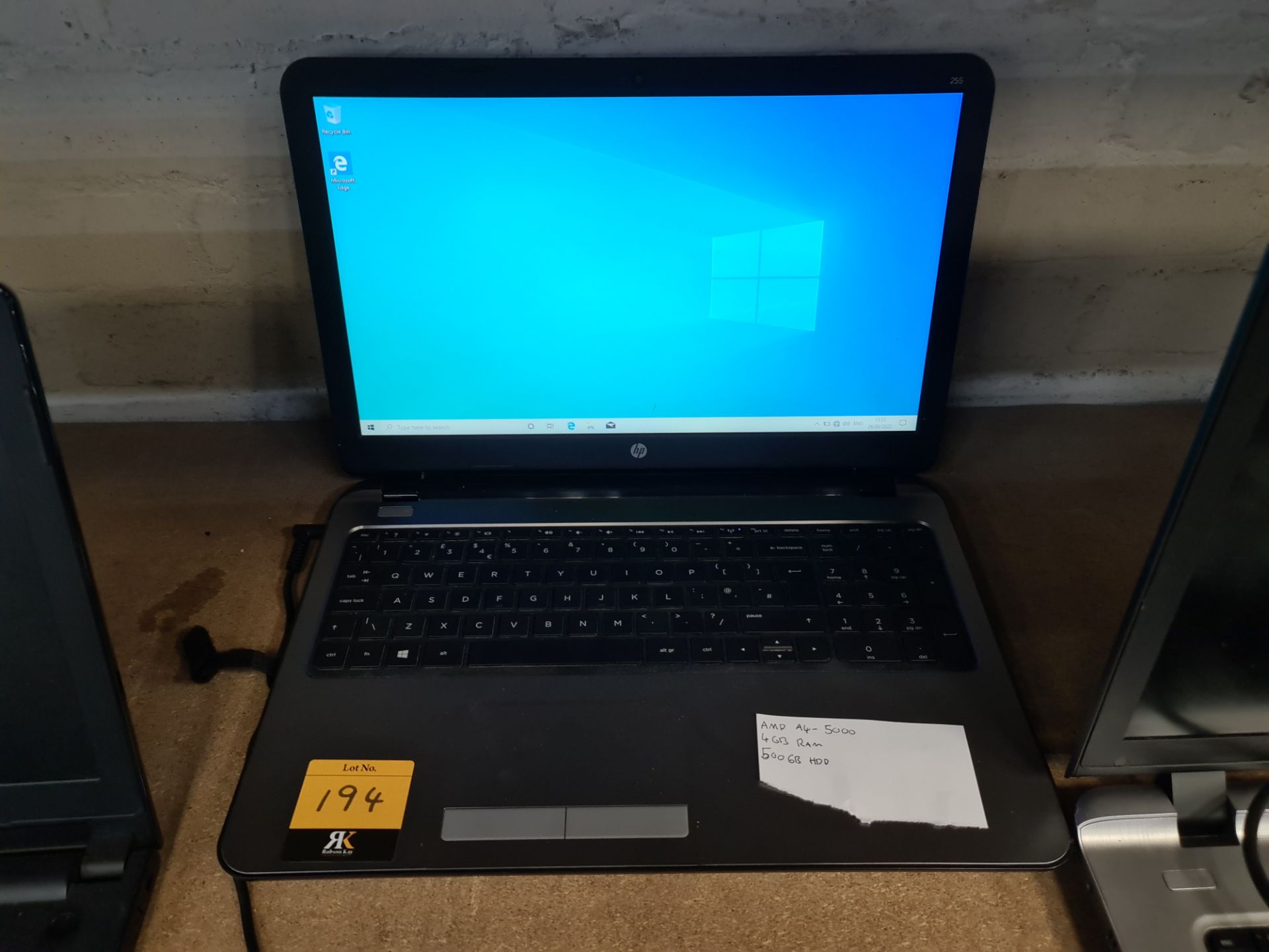 HP notebook computer with AMD A4-5000 processor, 4GB RAM, 500GB hard drive, etc. includes powerpack/