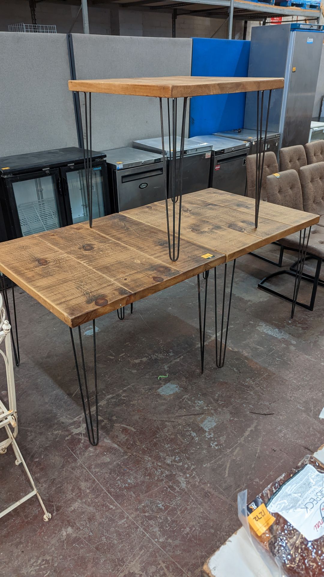 3 off matching metal & wooden square dining tables - Image 2 of 7