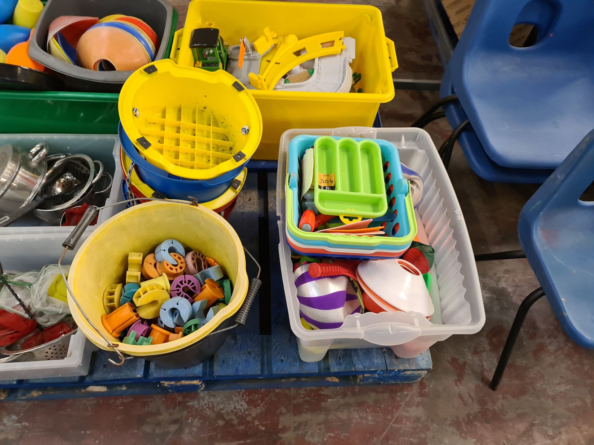 Contents of a pallet of children's toys & similar, plus slide & baby rocker located to the side as p - Image 2 of 11