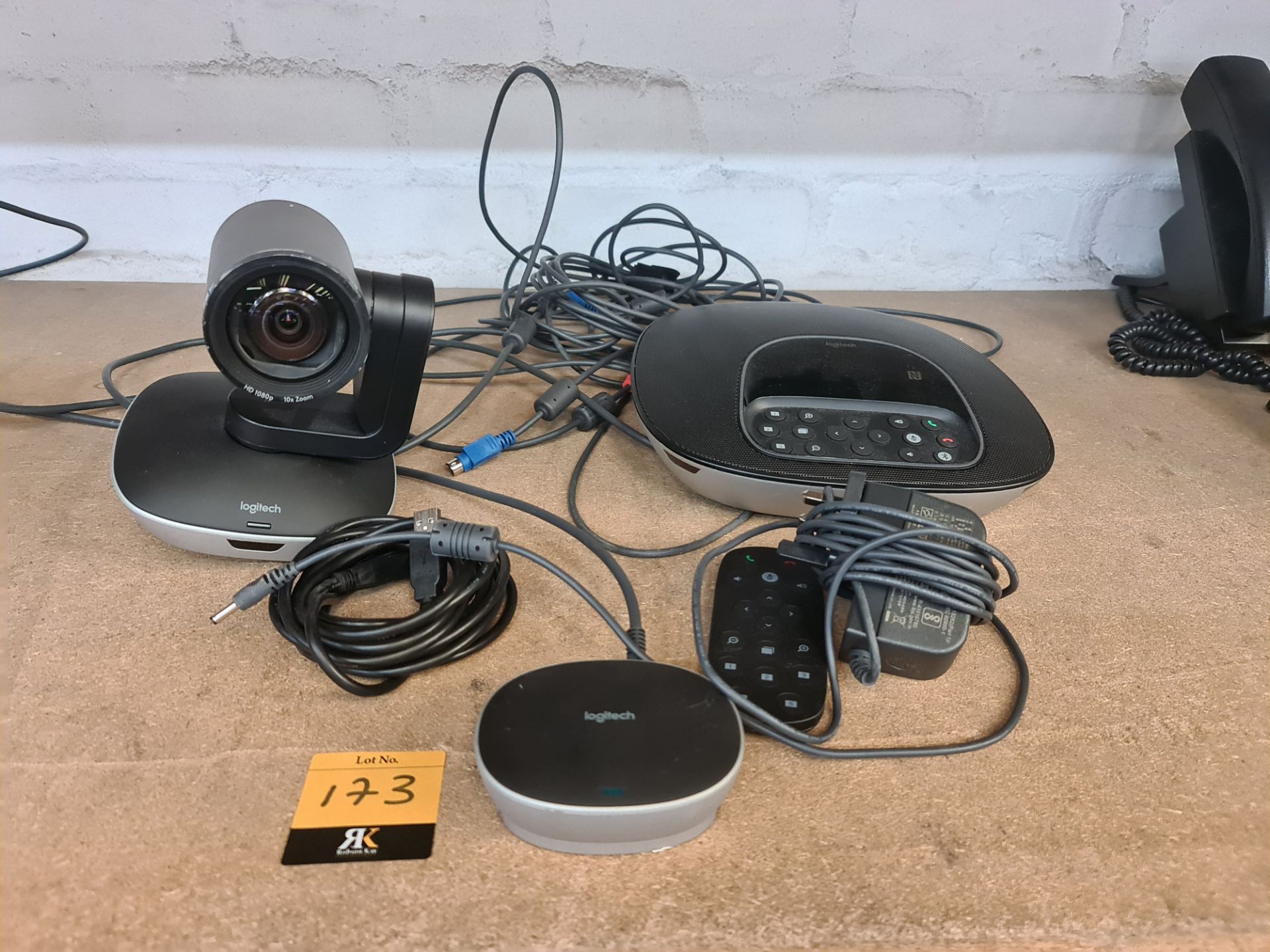 Logitech video conferencing system comprising base station, camera, remote control, powerpack & what