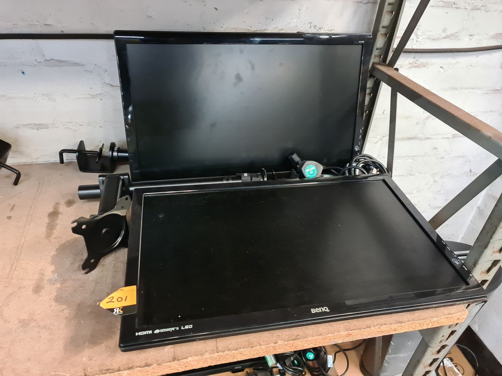 2 off widescreen monitors, each including their own desk mount/bracket