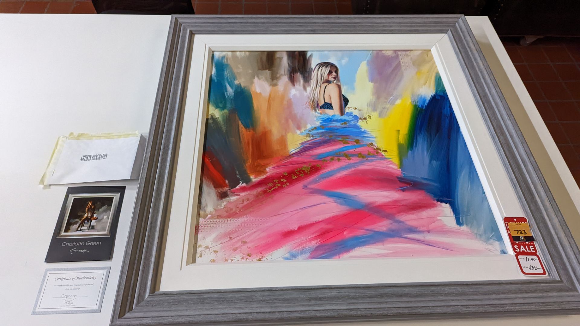 Framed modern/contemporary painting of a lady by C Green. Originally priced at £1,195. Dimensions in