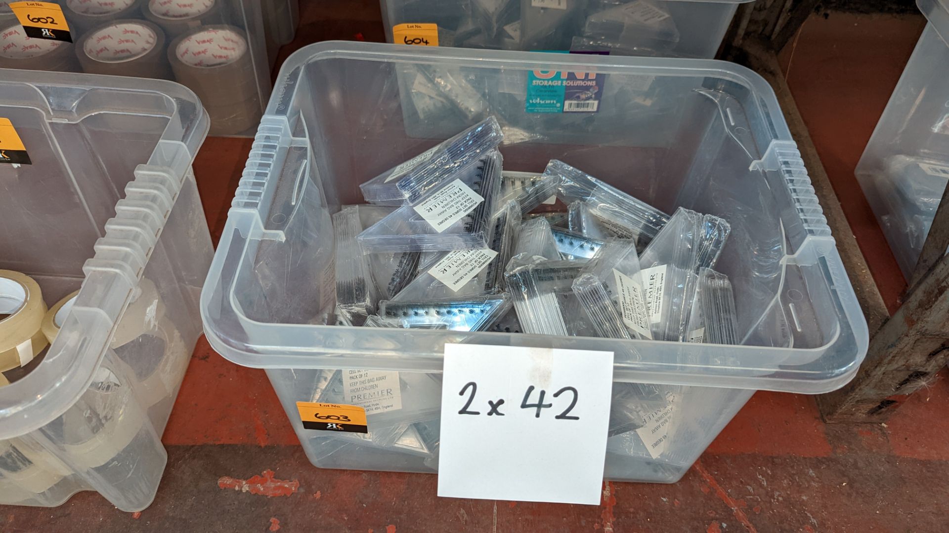 Contents of a crate of set squares - 42 packs of 12 - crate excluded