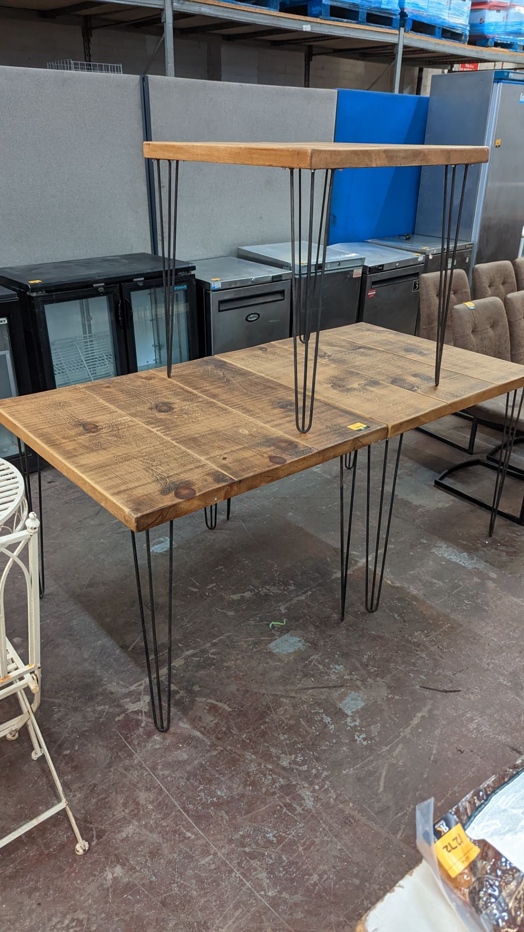 3 off matching metal & wooden square dining tables