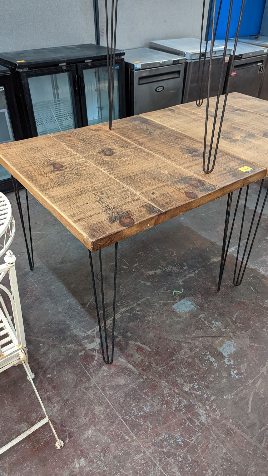 3 off matching metal & wooden square dining tables - Image 3 of 7