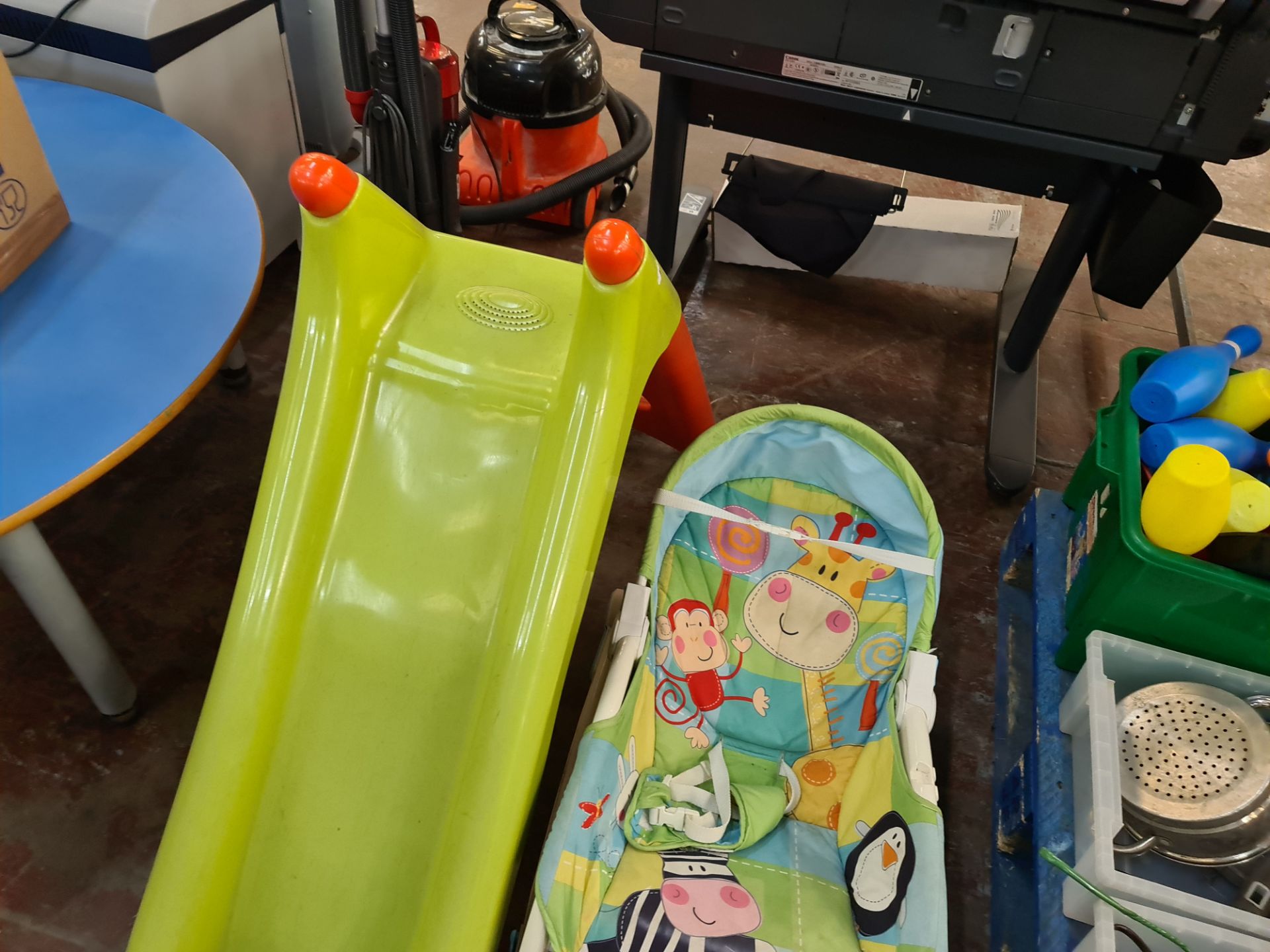 Contents of a pallet of children's toys & similar, plus slide & baby rocker located to the side as p - Image 11 of 11