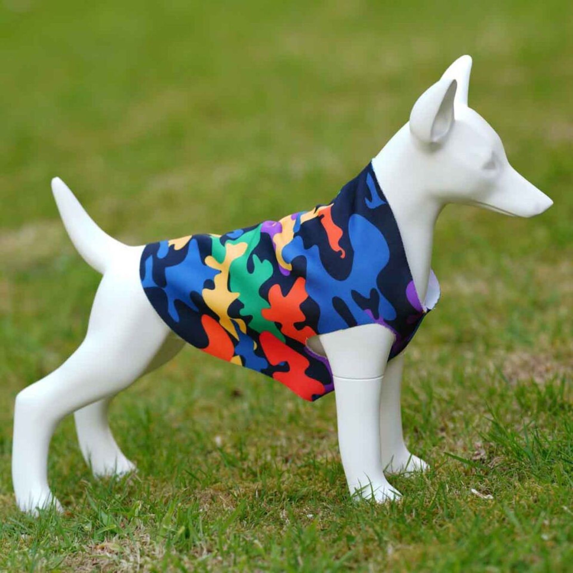 Approx. 309 doggy T-shirts, brightly patterned design, in Small, Medium & Large