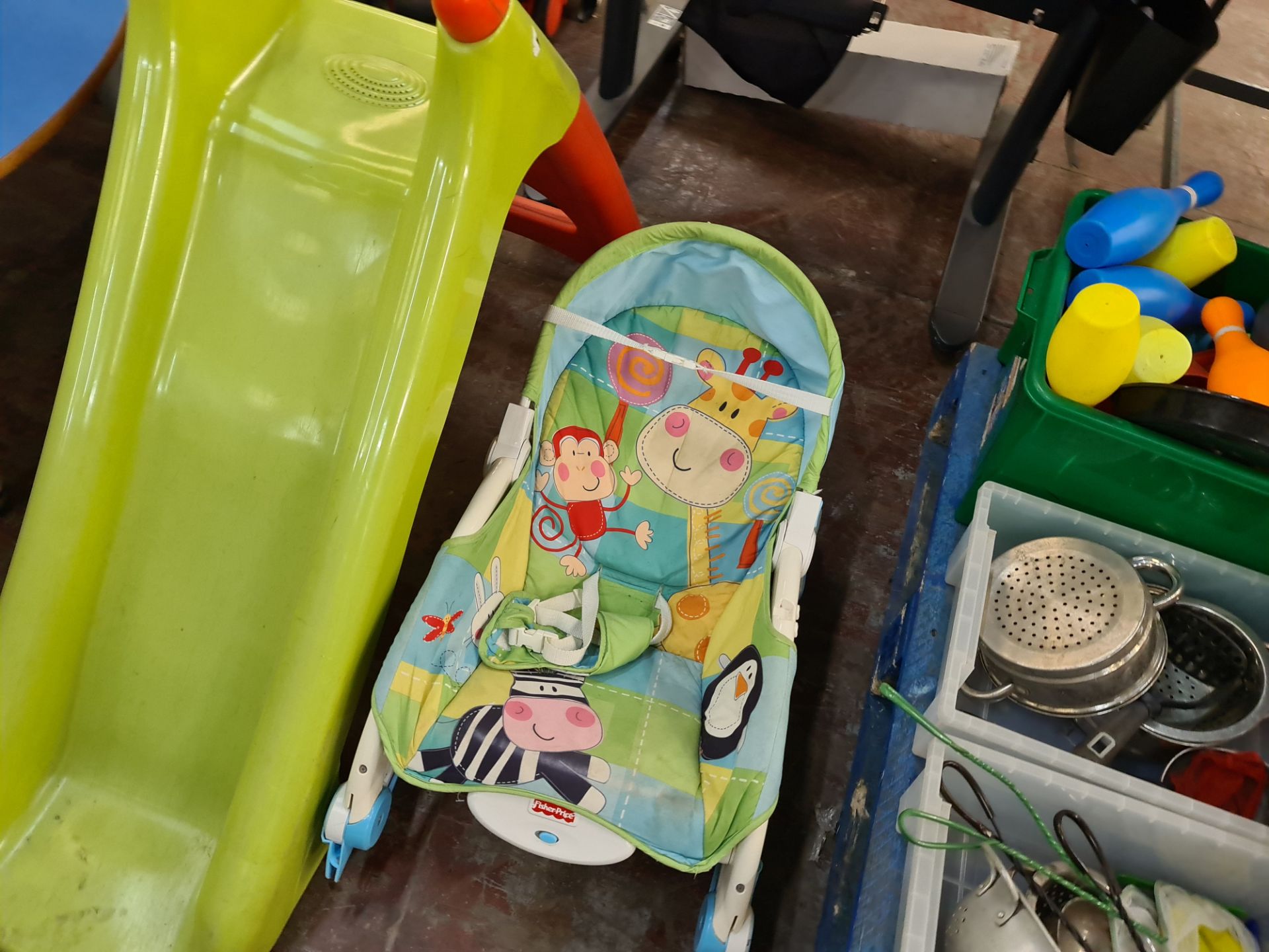 Contents of a pallet of children's toys & similar, plus slide & baby rocker located to the side as p - Image 9 of 11