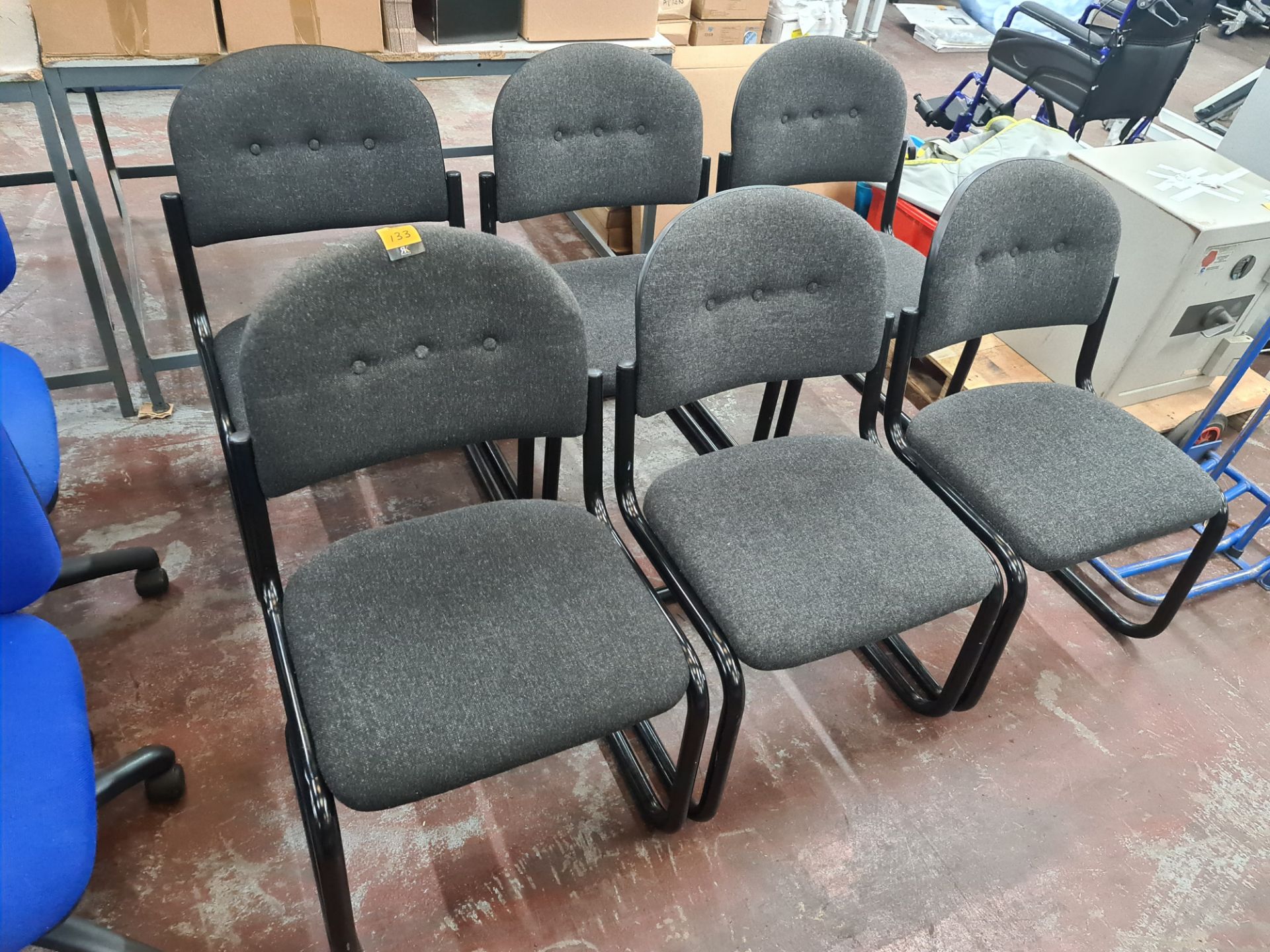 Set of 6 matching charcoal grey upholstered stand chairs/visitor chairs