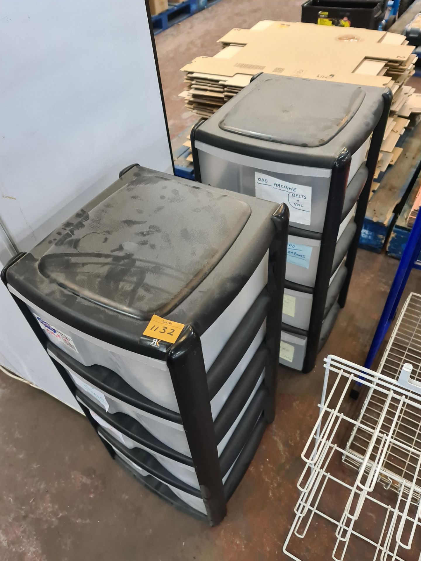 2 off multi-drawer storage units and their contents of assorted appliance spares