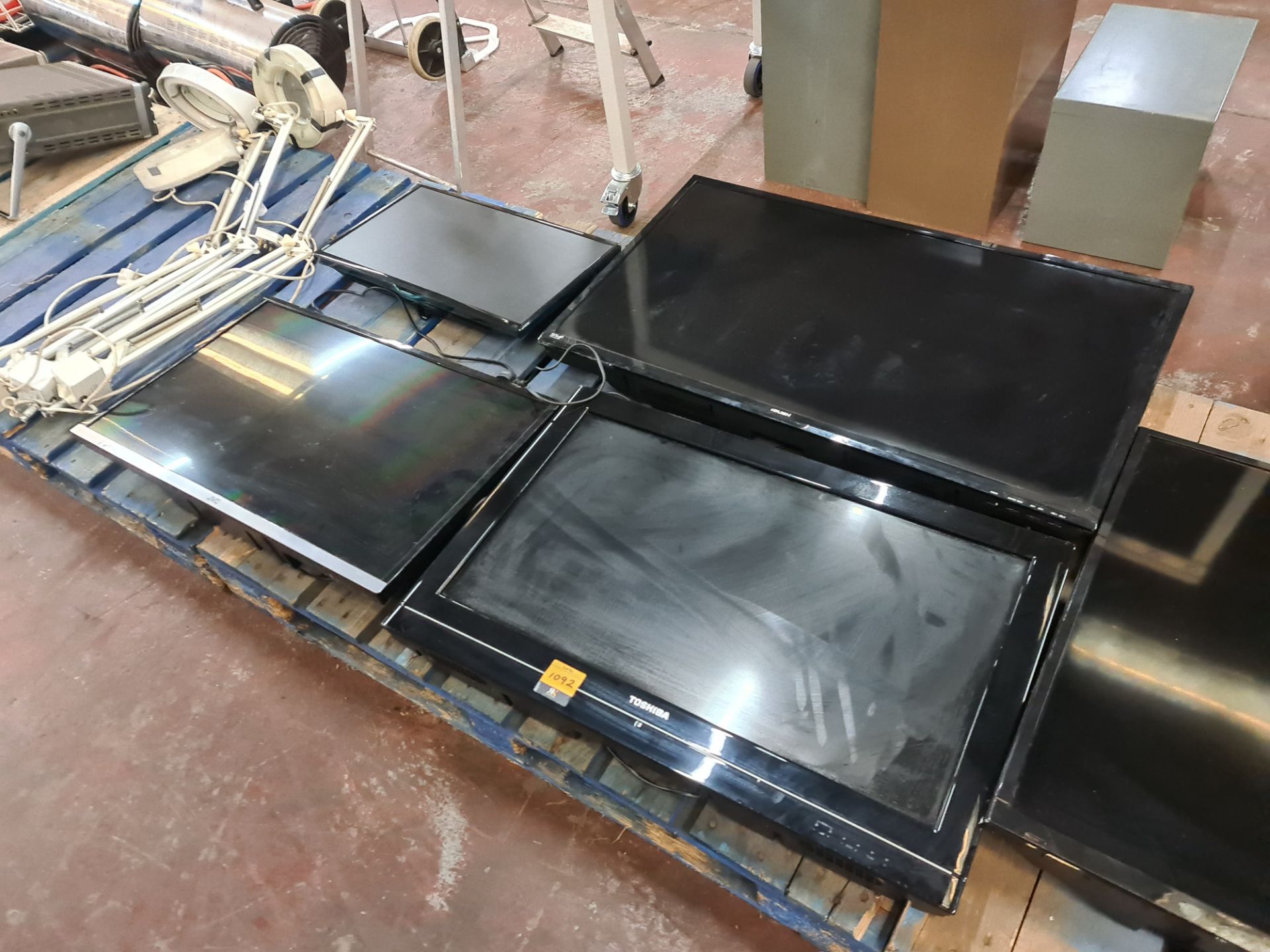 4 off assorted flat panel TVs. NB although these TVs have come out of a repair shop in liquidation,