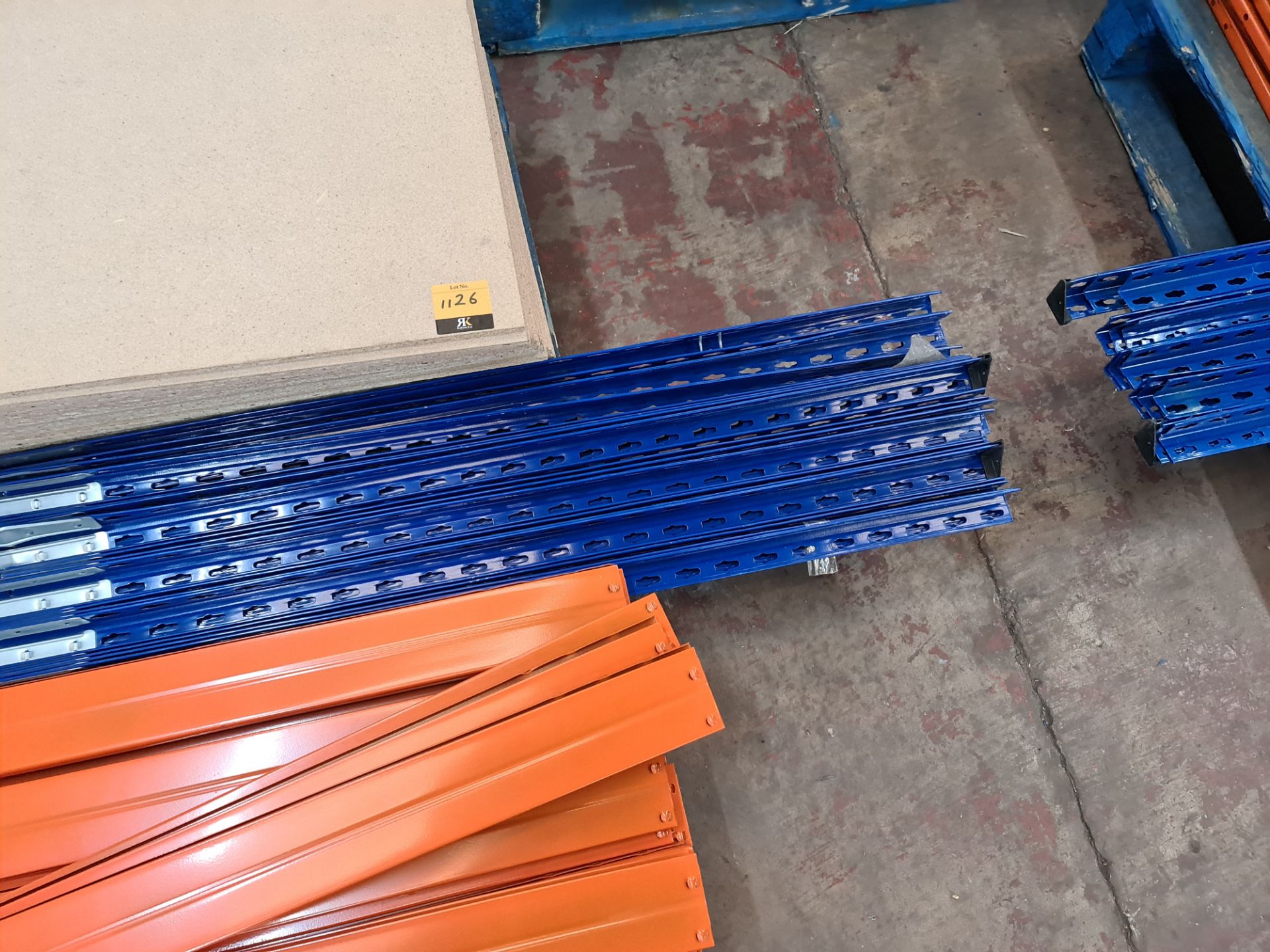 5 bays of blue and orange racking each with four shelves. All five bays have been disassembled and - Image 4 of 5