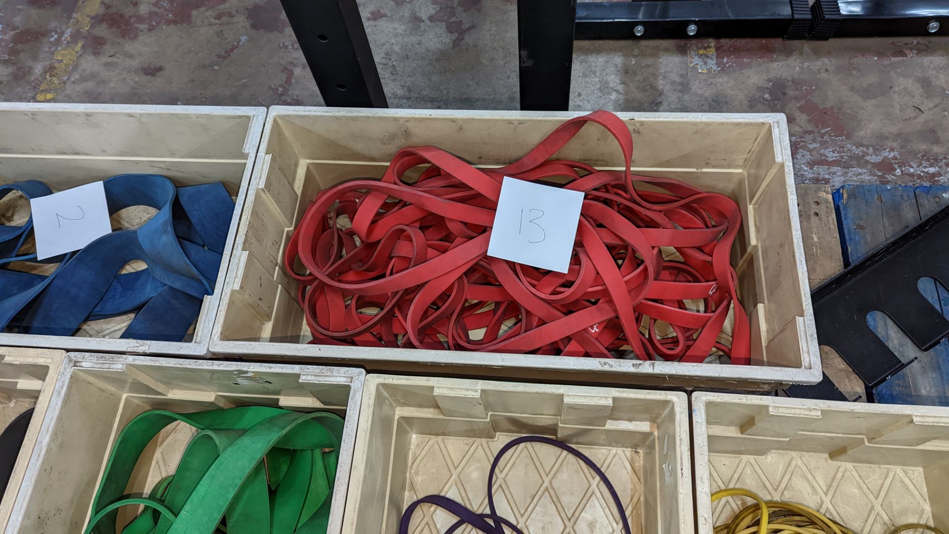 Large quantity of rubber resistance bands comprising the contents of seven crates, each crate holdin - Image 6 of 7