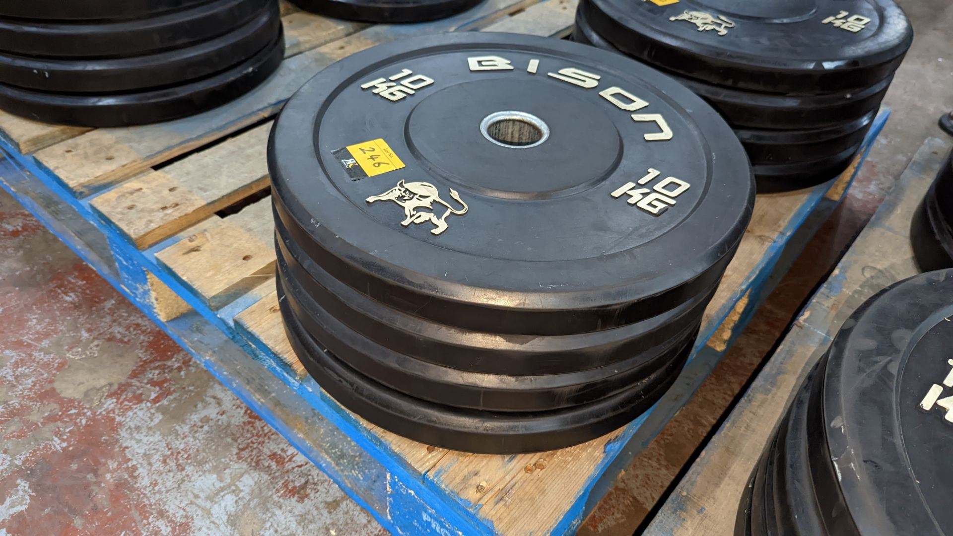 4 off Bison 10kg rubberised Olympic plates - Image 3 of 3