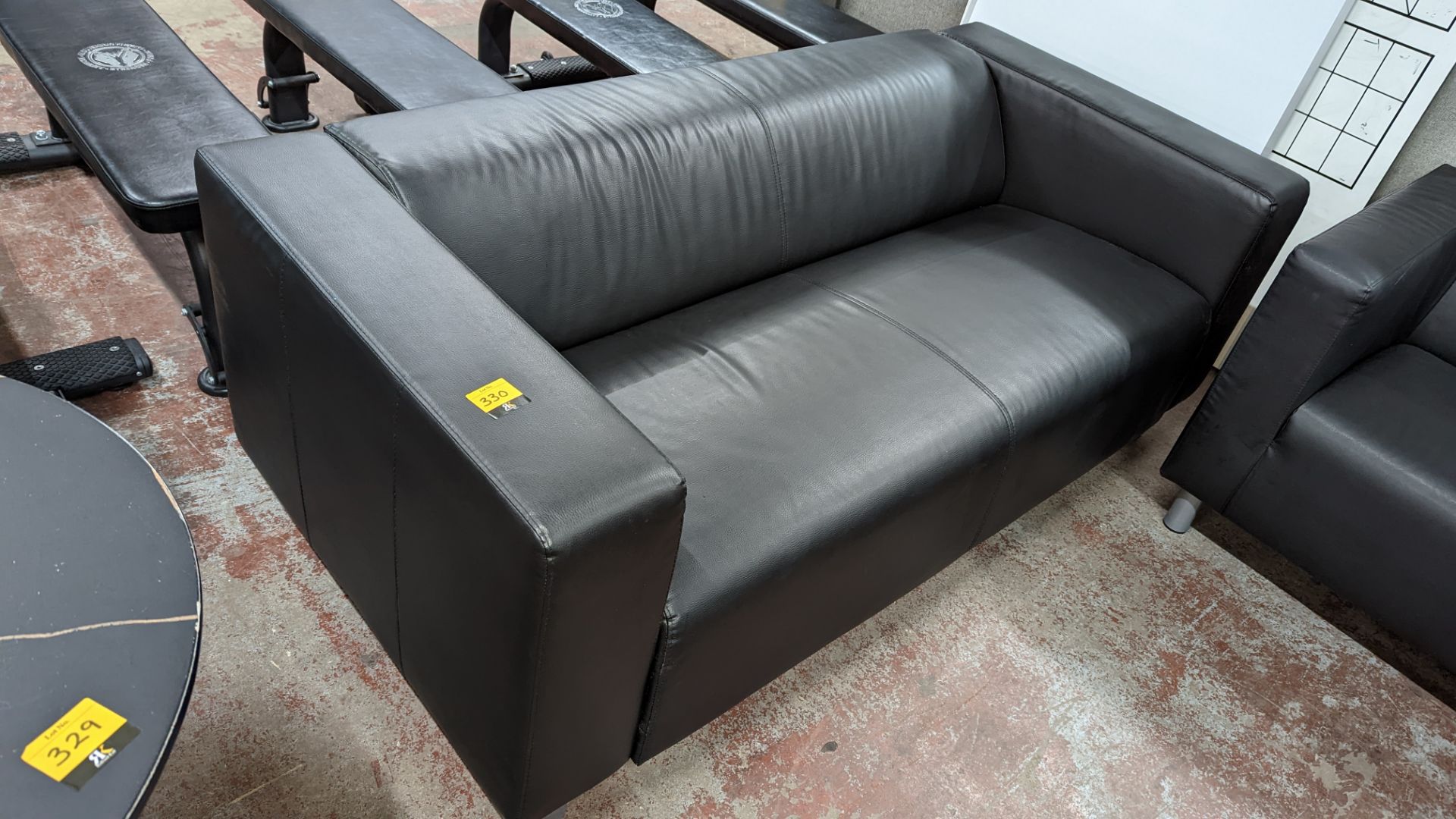 3 off black leather/leather look sofas - Image 3 of 6