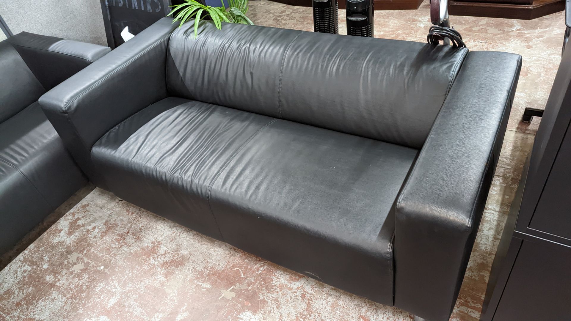 3 off black leather/leather look sofas - Image 6 of 6