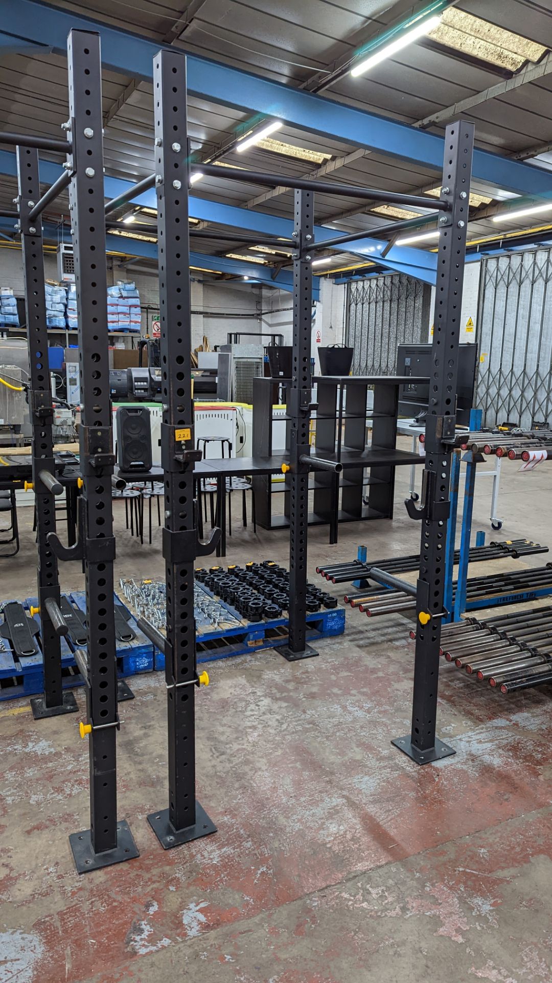 Power Rack comprising four vertical supports (each approximately 250 cms tall), four horizontal rods