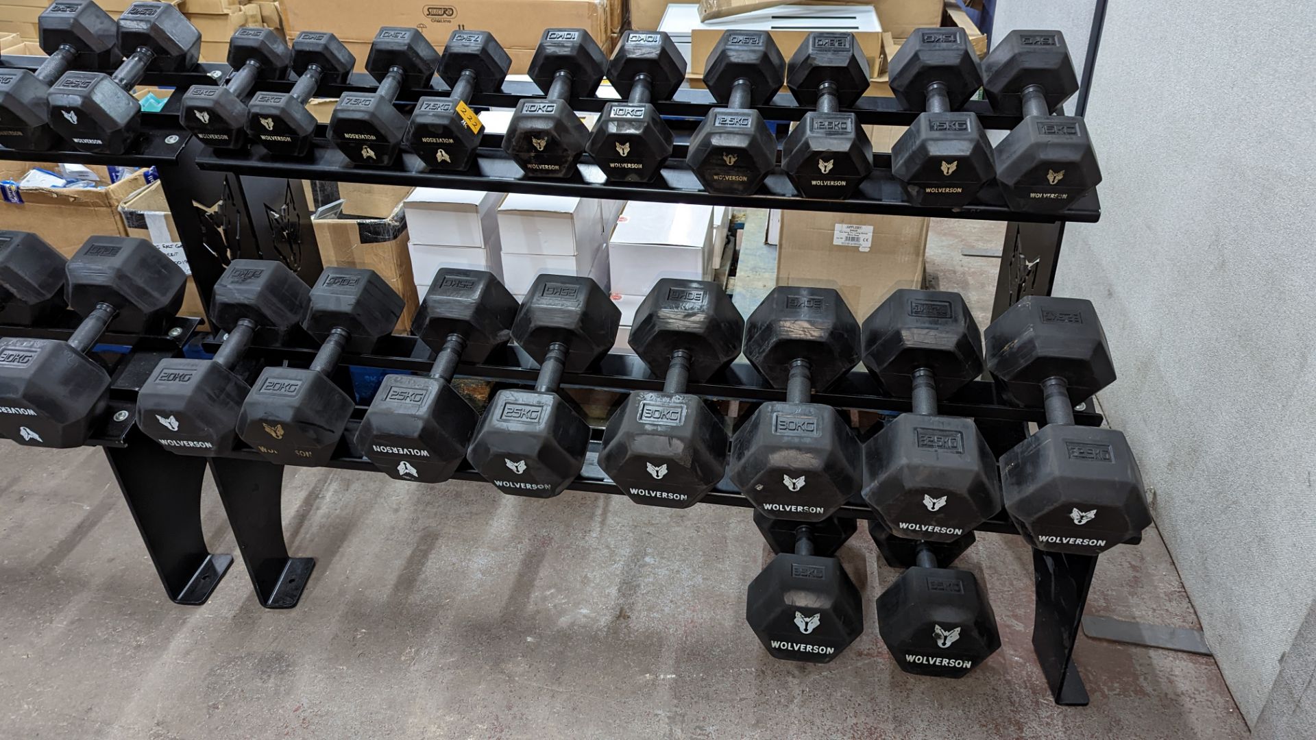 Rack and contents of Wolverson dumbbells. This lot comprises a two tier rack plus ten pairs of dumb - Image 2 of 9