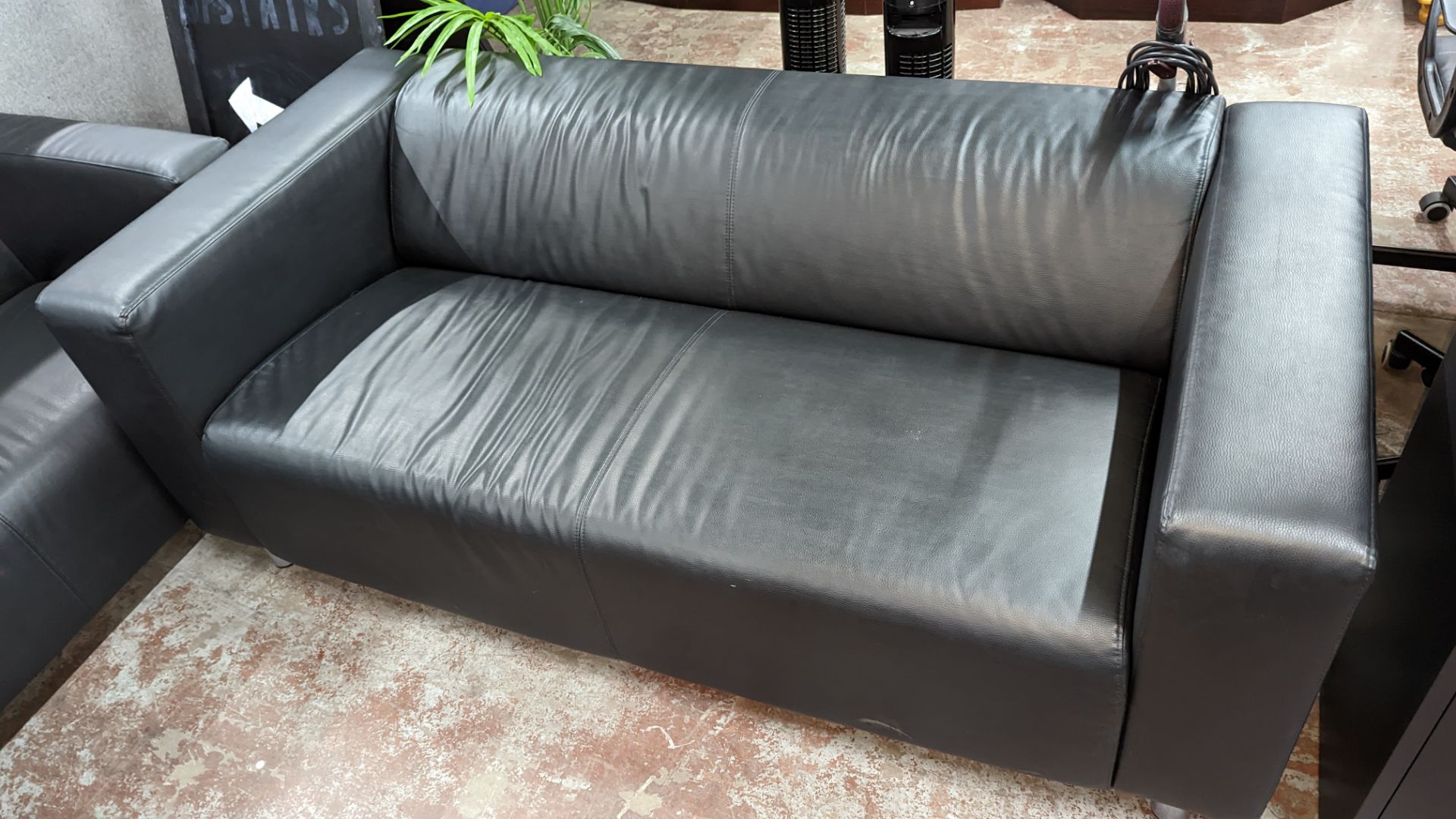 3 off black leather/leather look sofas - Image 5 of 6