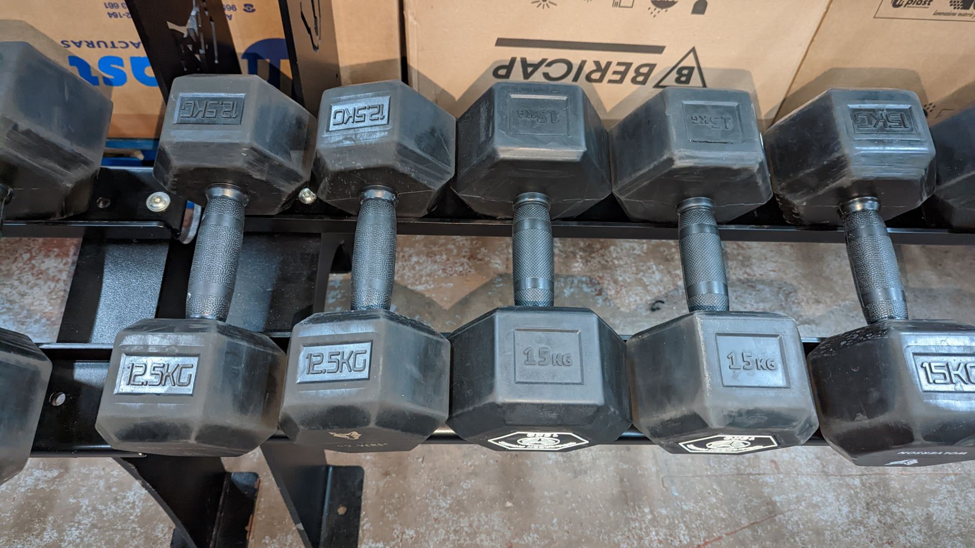 Rack and contents of Wolverson dumbbells. This lot comprises a two tier rack plus ten pairs of dumb - Image 6 of 9