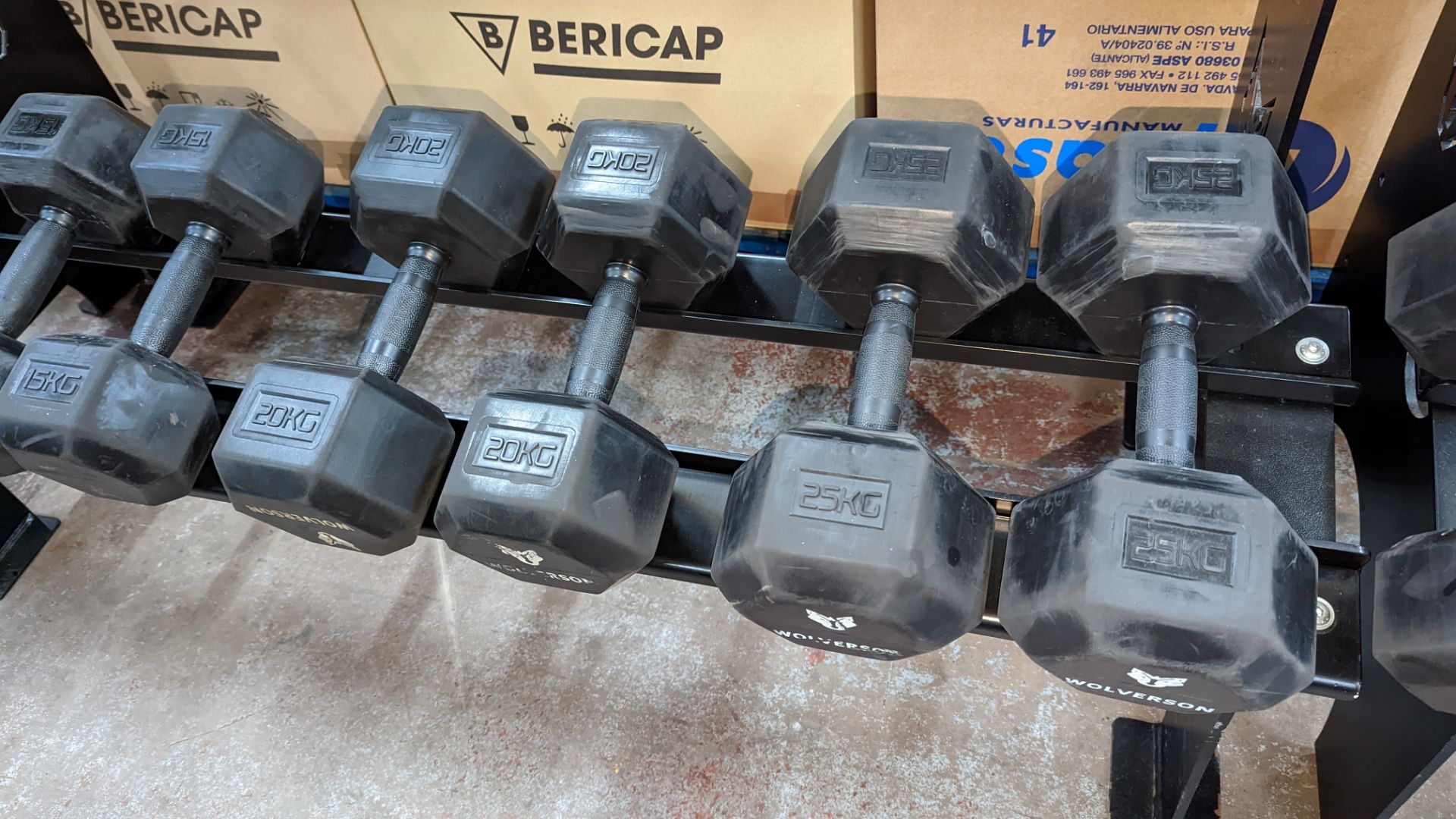 Rack and contents of Wolverson dumbbells. This lot comprises a two tier rack plus nine pairs of dum - Image 7 of 8