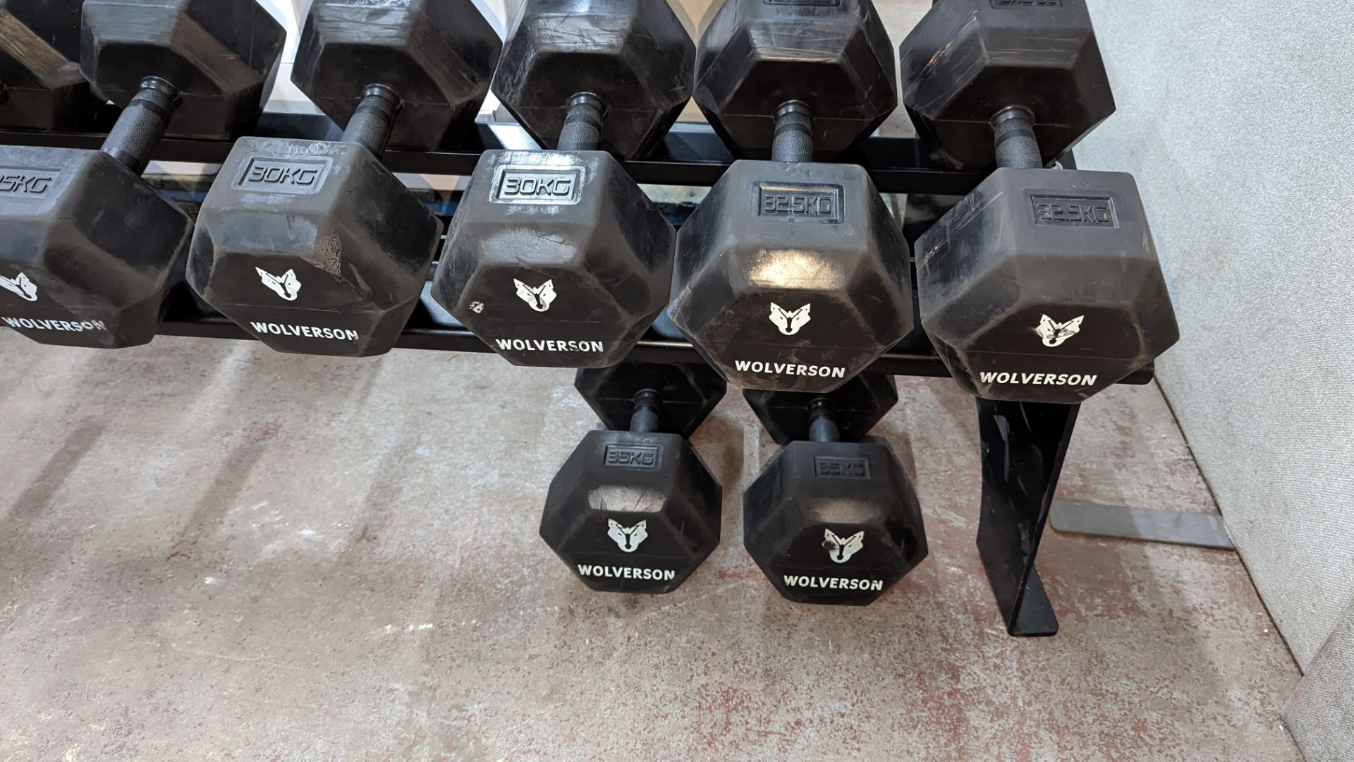 Rack and contents of Wolverson dumbbells. This lot comprises a two tier rack plus ten pairs of dumb - Image 8 of 9