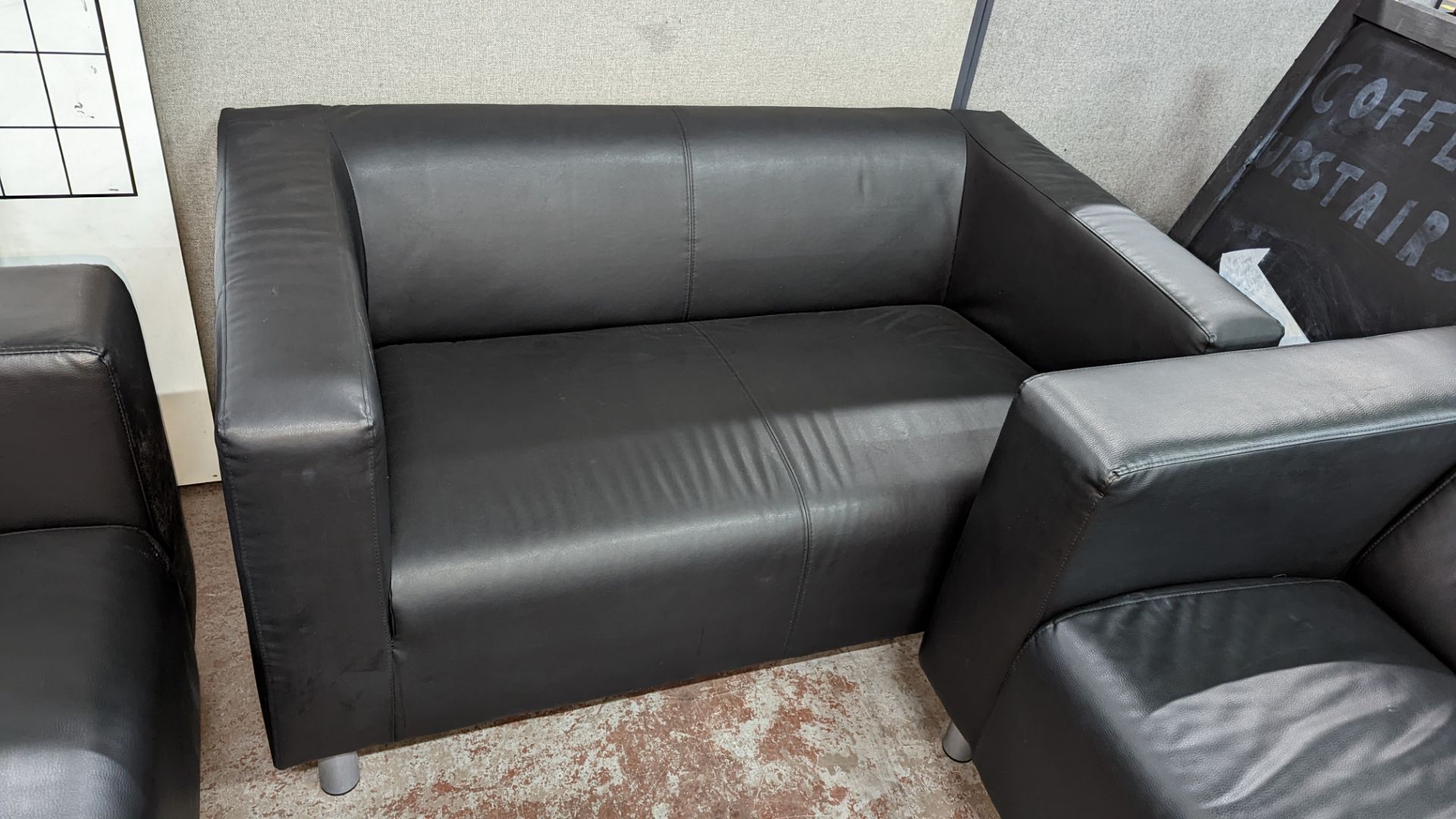 3 off black leather/leather look sofas - Image 4 of 6