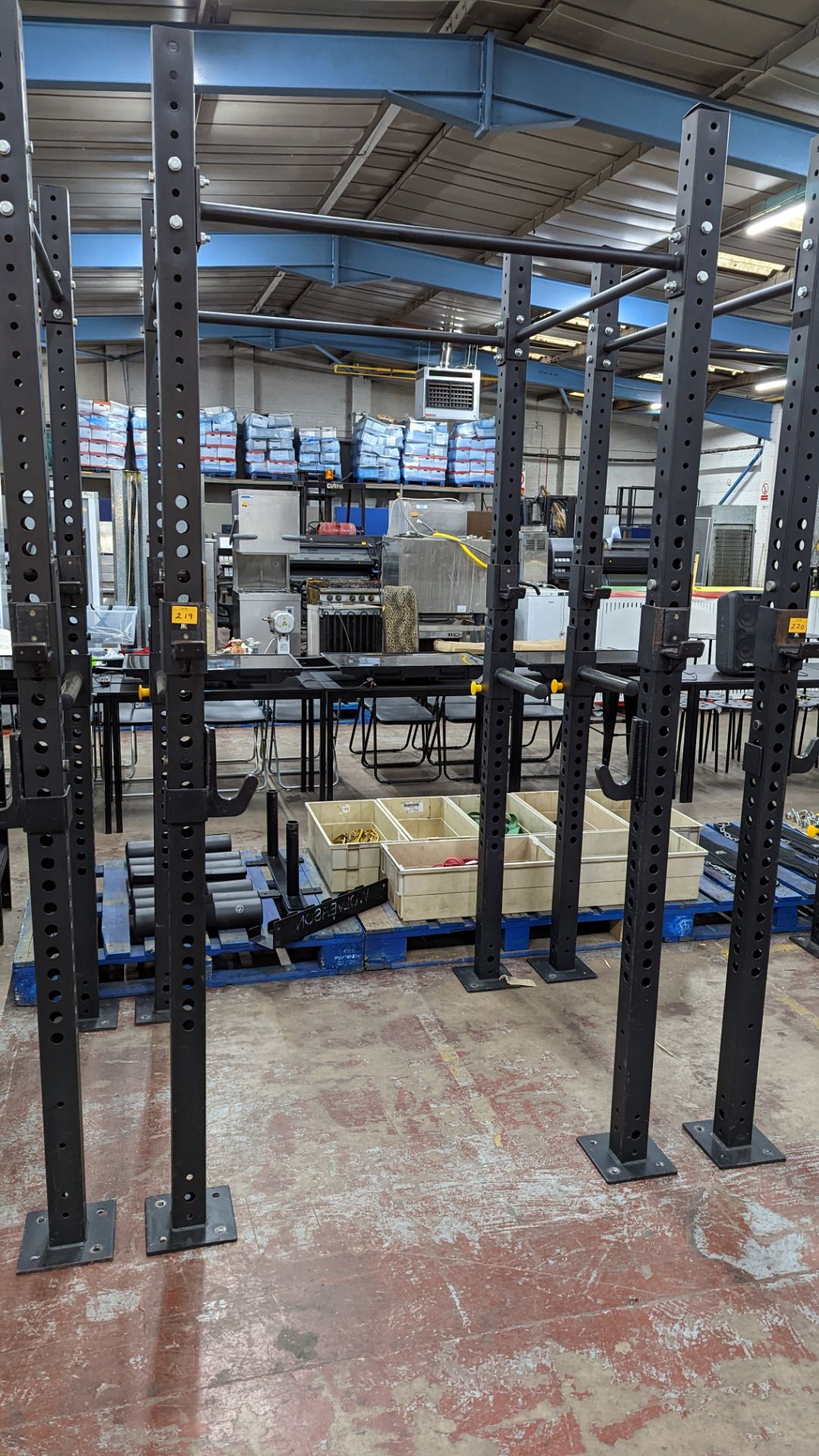 Power Rack comprising four vertical supports (each approximately 250 cms tall), four horizontal rods