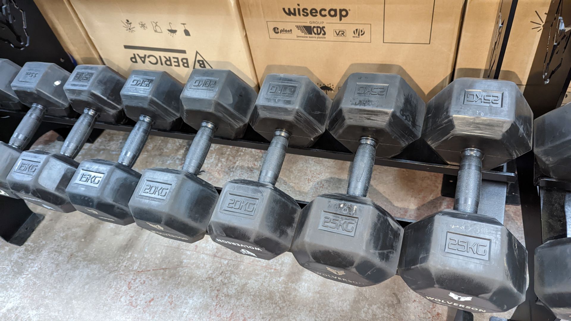 Rack and contents of Wolverson dumbbells. This lot comprises a two tier rack plus ten pairs of dumb - Image 8 of 9