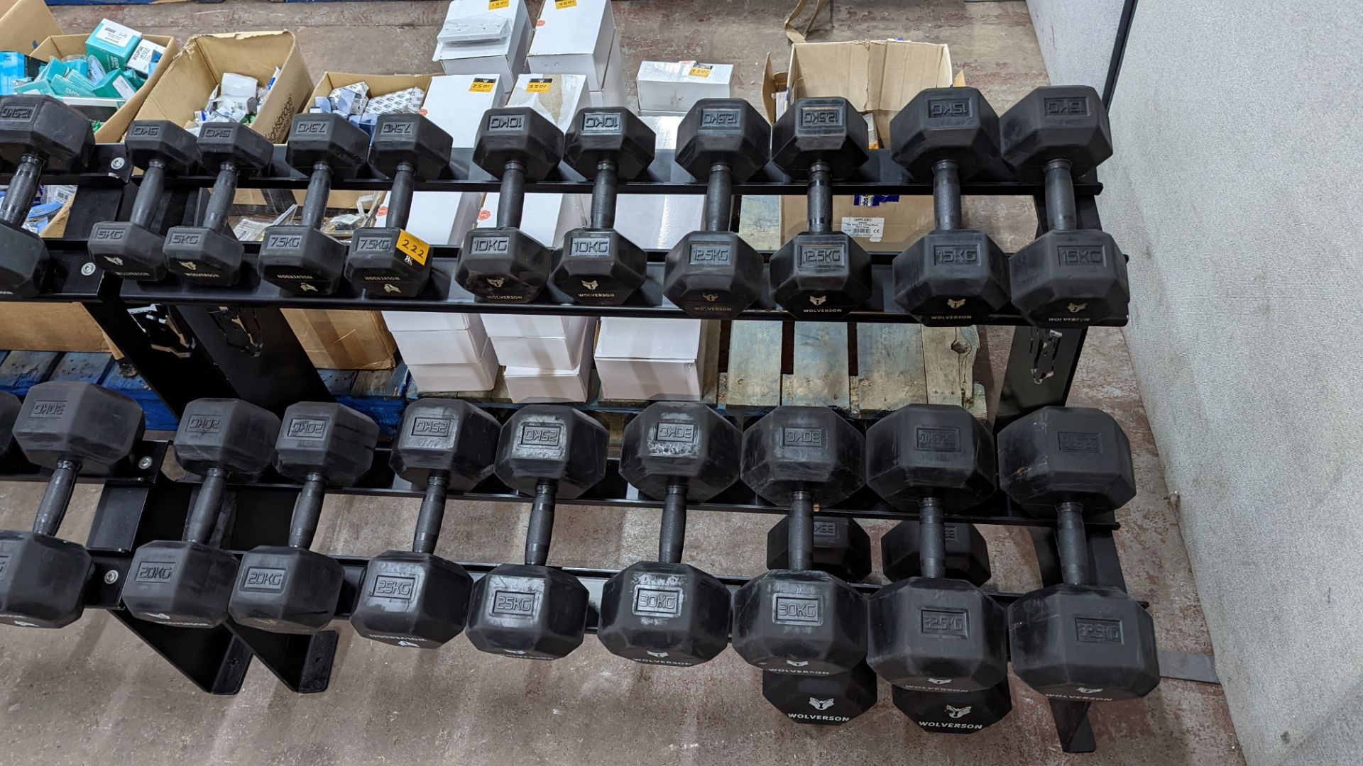 Rack and contents of Wolverson dumbbells. This lot comprises a two tier rack plus ten pairs of dumb - Image 9 of 9