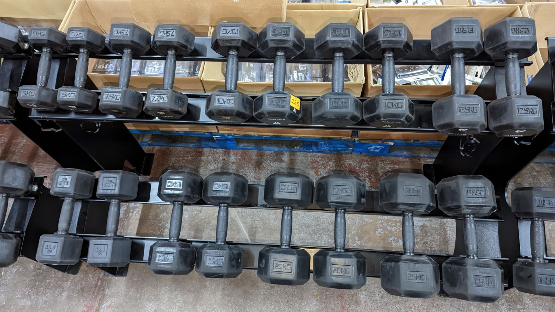 Rack and contents of Wolverson dumbbells. This lot comprises a two tier rack plus nine pairs of dum - Image 8 of 8