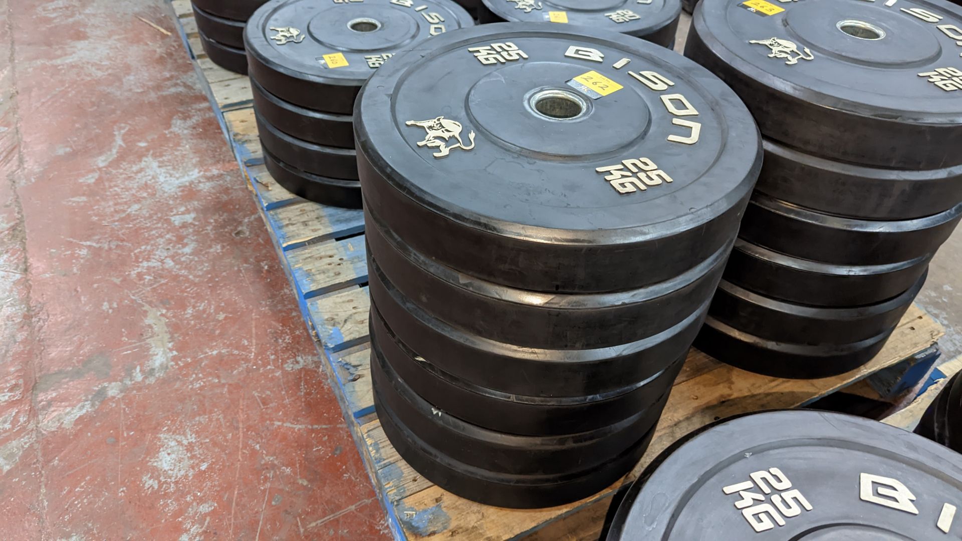 6 off Bison 25kg rubberised Olympic plates - Image 3 of 3