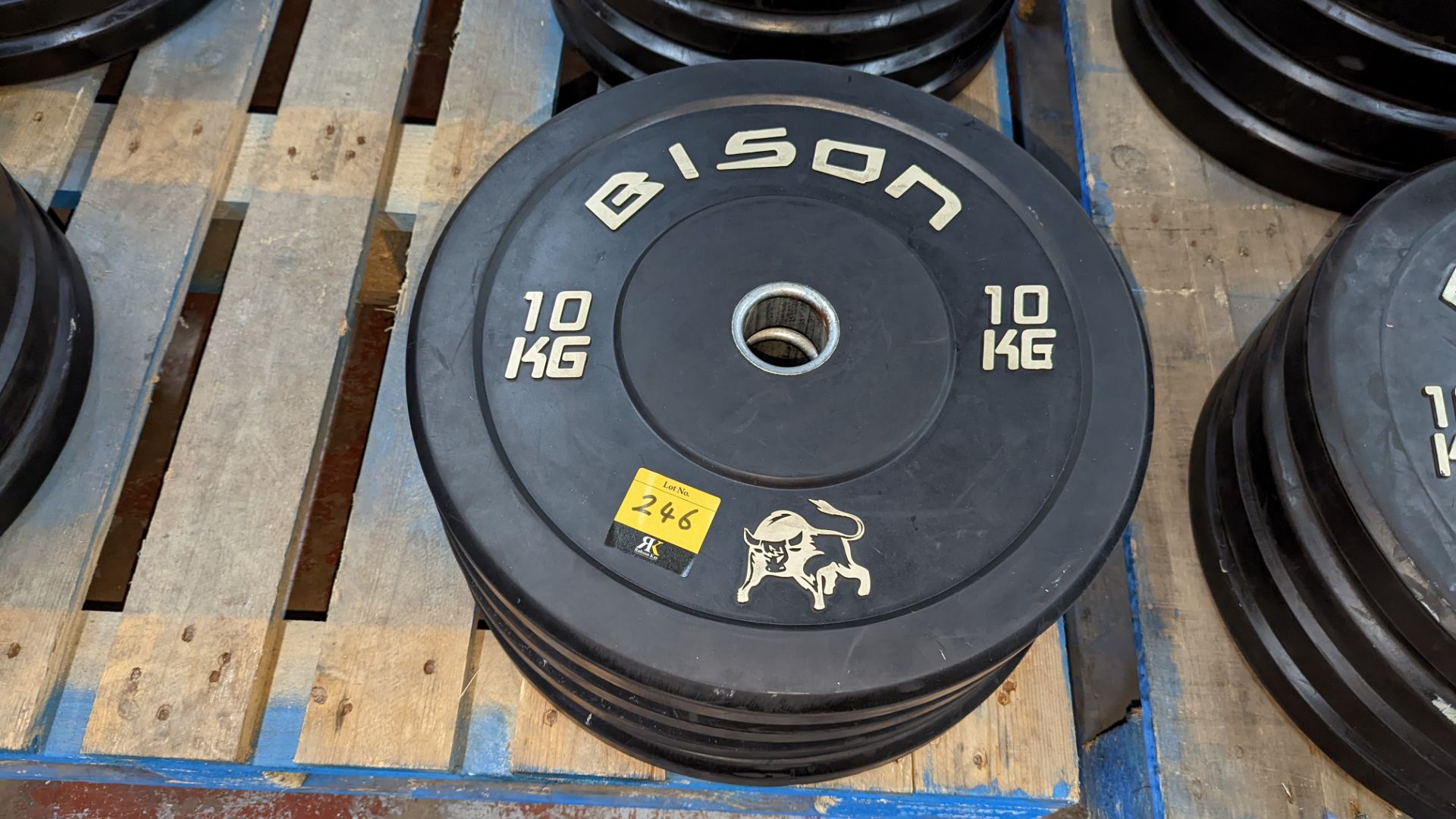 4 off Bison 10kg rubberised Olympic plates - Image 2 of 3